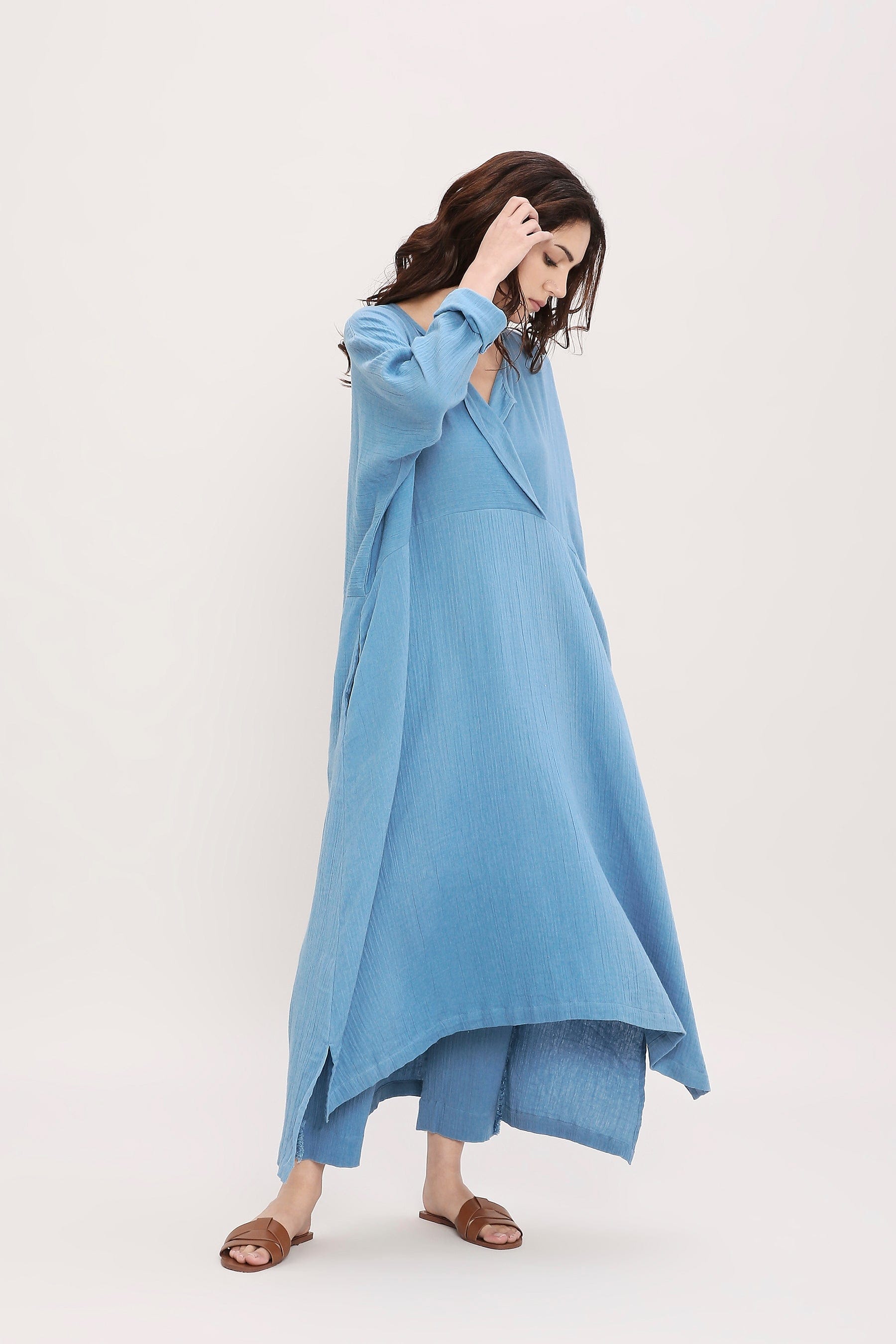 Mati Sky Blue Oversized Kaftan Tunic Co-Ord Set Casual View