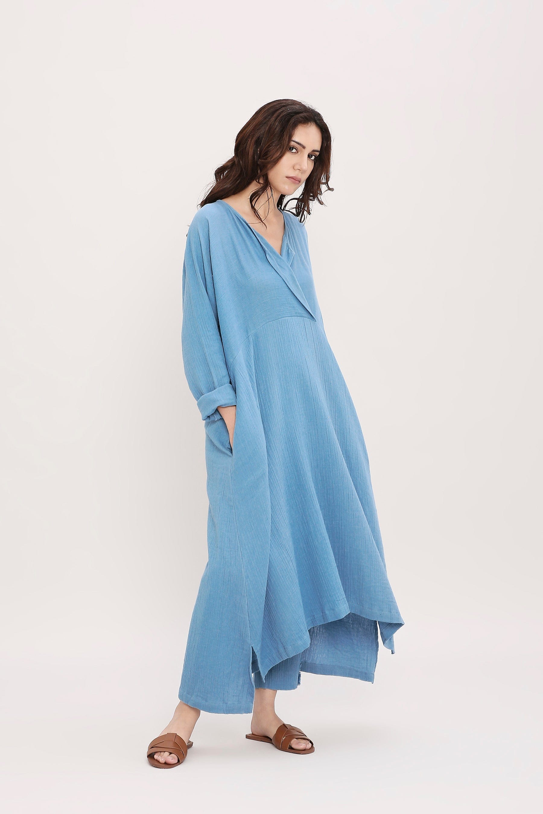 Mati Sky Blue Kaftan Tunic Co-Ord Set Side Profile View