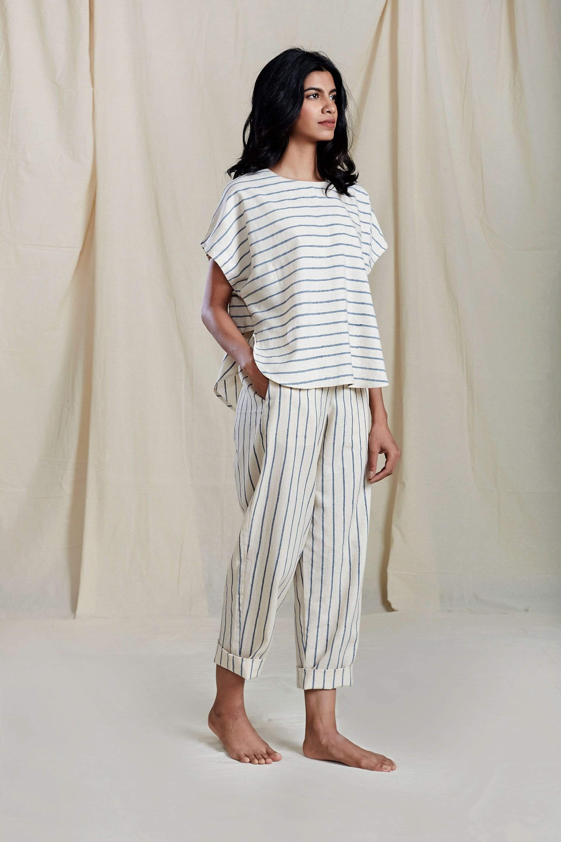 Mati Bottoms SE THIN STRIPE OATMEAL PANTS