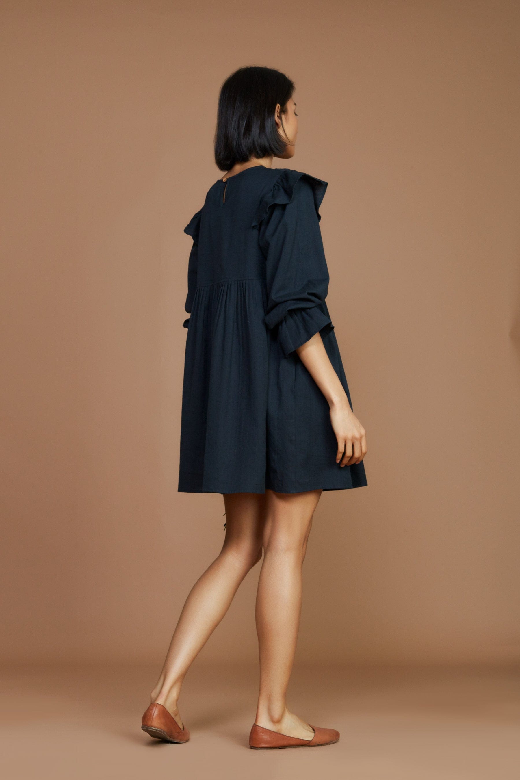 Handcrafted from Handwoven Organic Cotton, Black Short Dress for Women by Sustainable Fashion Designer Clothing Label MATI