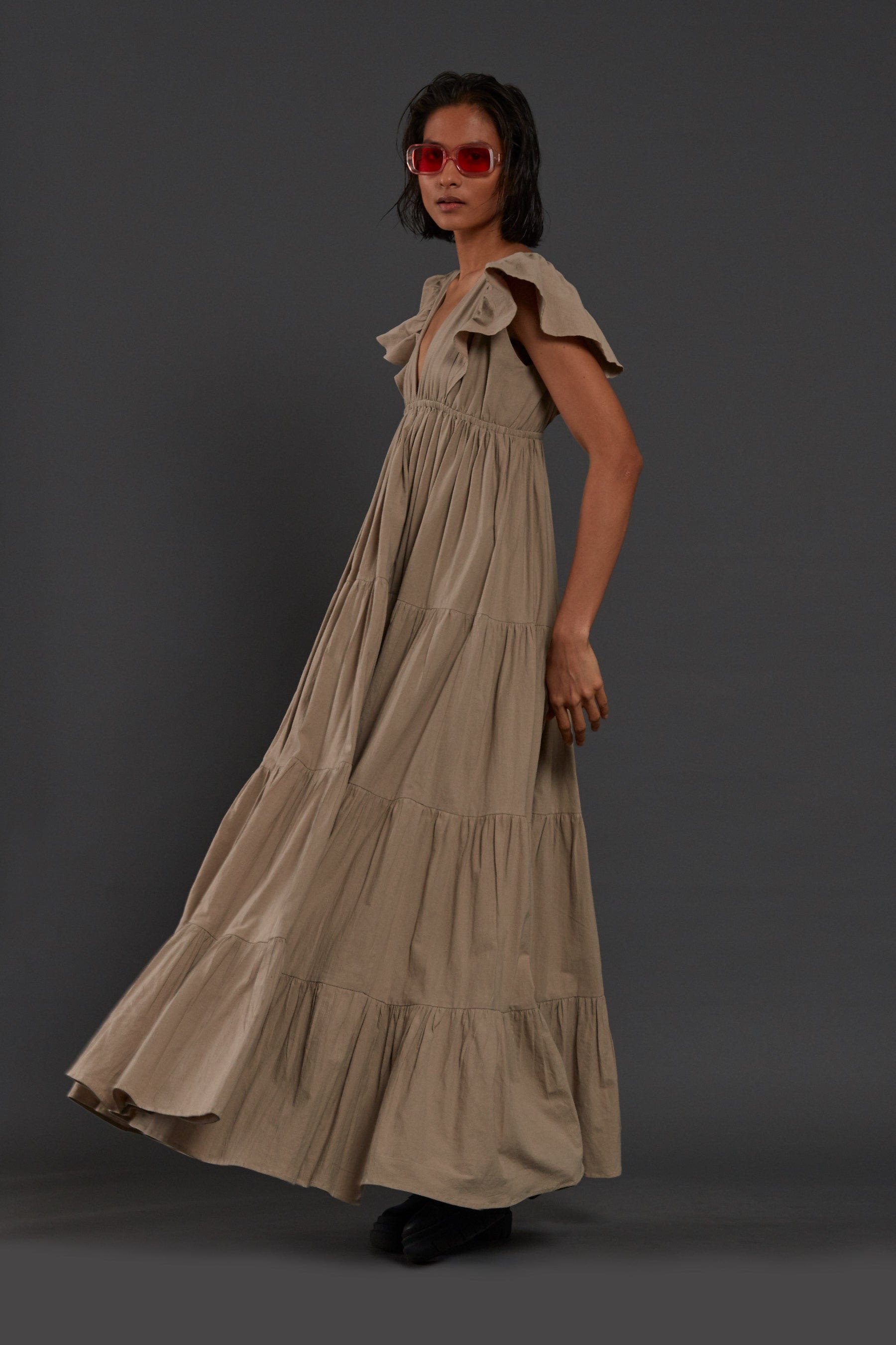 Handcrafted from Handwoven Organic Cotton Beige Gown Dress for Women by Sustainable Fashion Clothing Label MATI