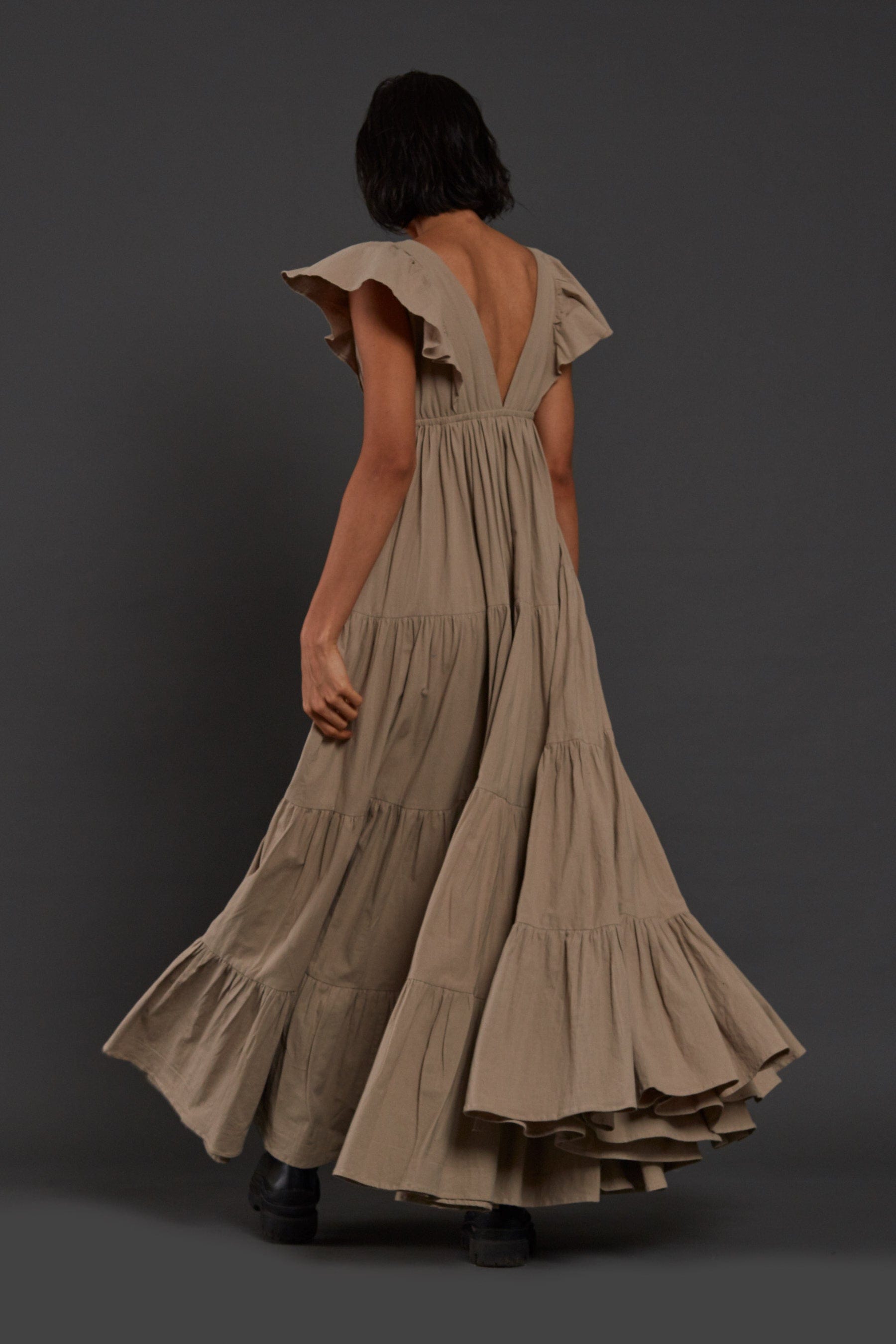 Handcrafted from Handwoven Organic Cotton Beige Gown Dress for Women by Sustainable Fashion Clothing Label MATI