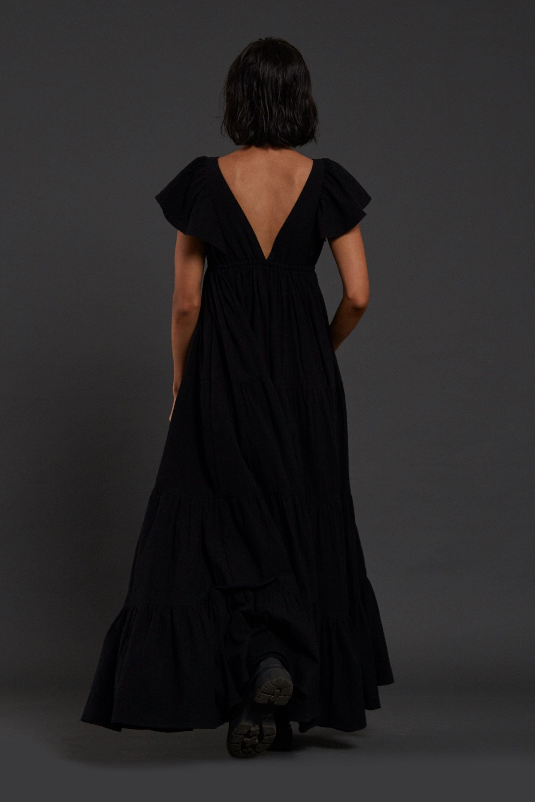 Handcrafted from Handwoven Organic Cotton Black Gown Dress for Women by Sustainable Fashion Clothing Label MATI