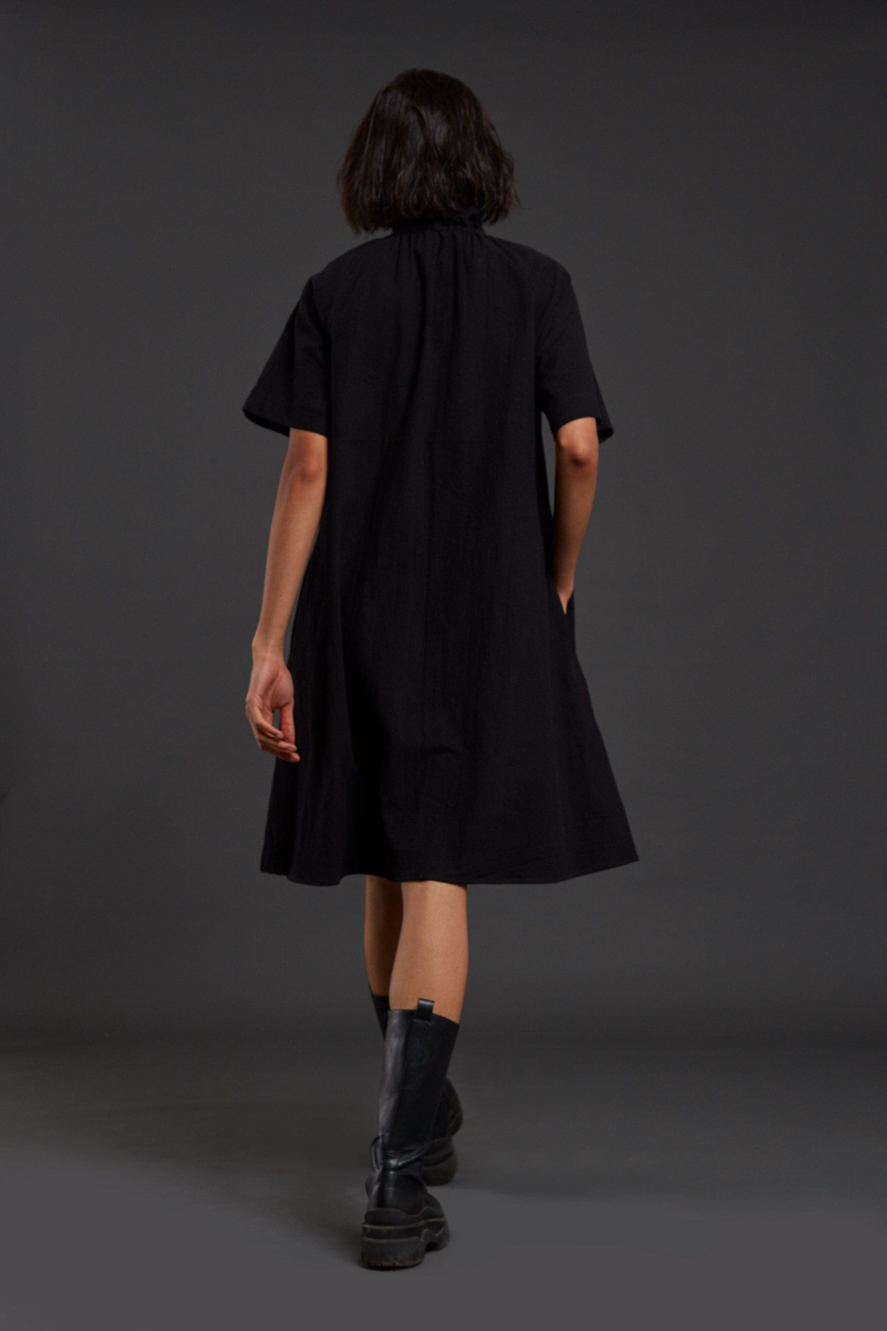 Handcrafted from Handwoven Organic Cotton Black Tora Dresses for Women, by Sustainable Fashion Designer Clothing Label MATI