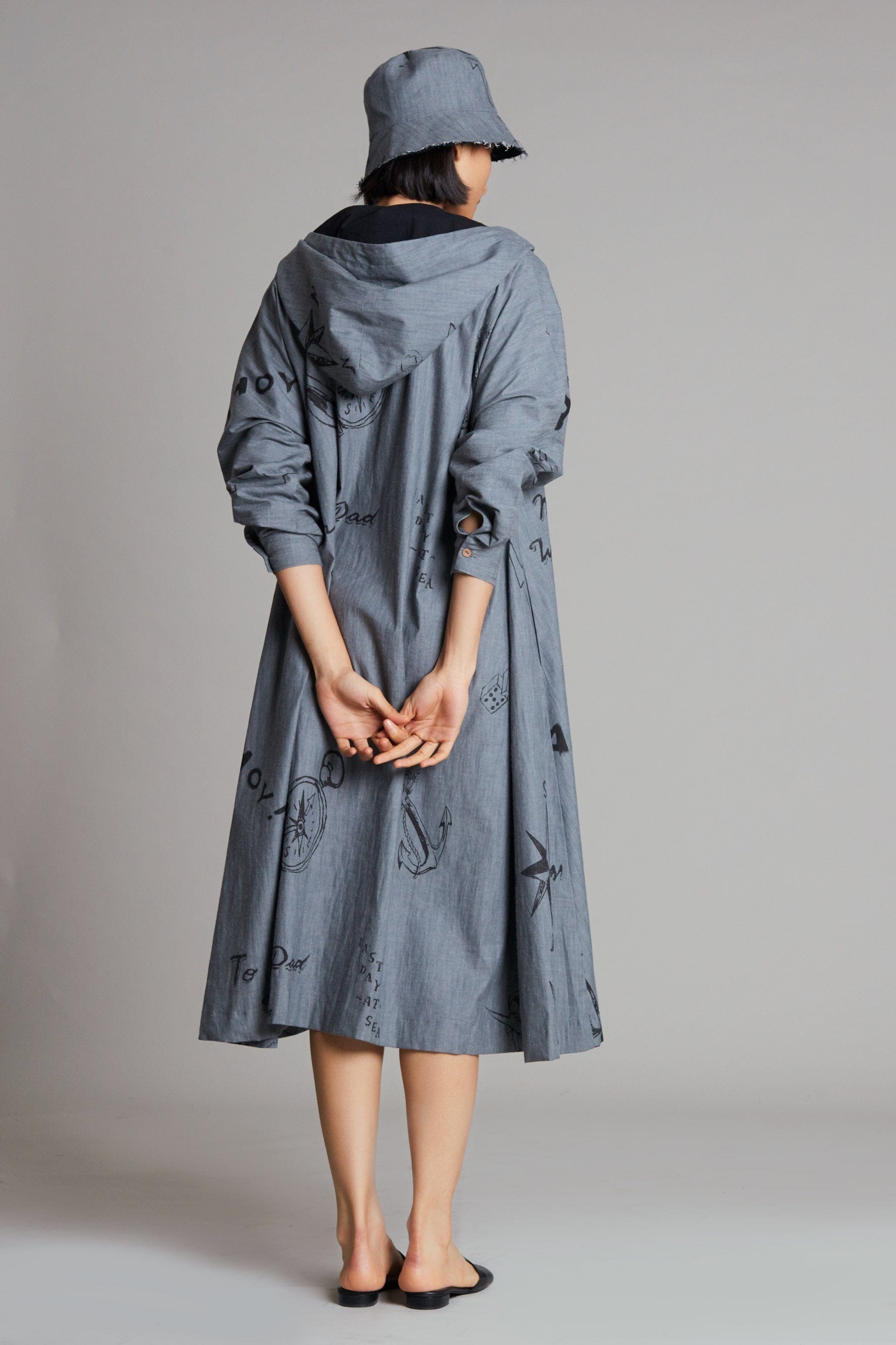 Mati Dresses Grey Denim Hoodie Dress