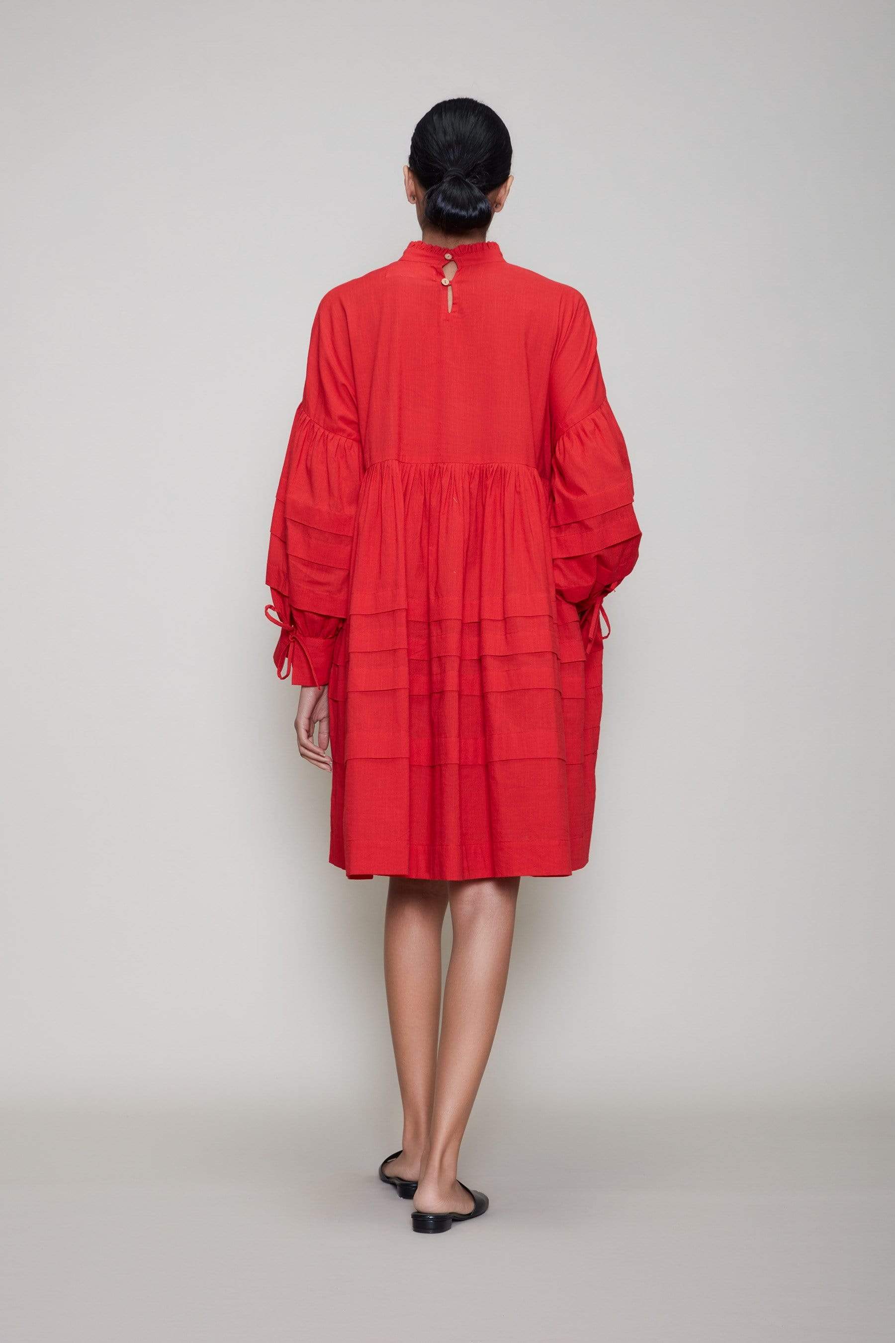 Handcrafted from Handwoven Organic Cotton, Short Flared Red Dress for Women by Sustainable Fashion Designer Clothing Label MATI