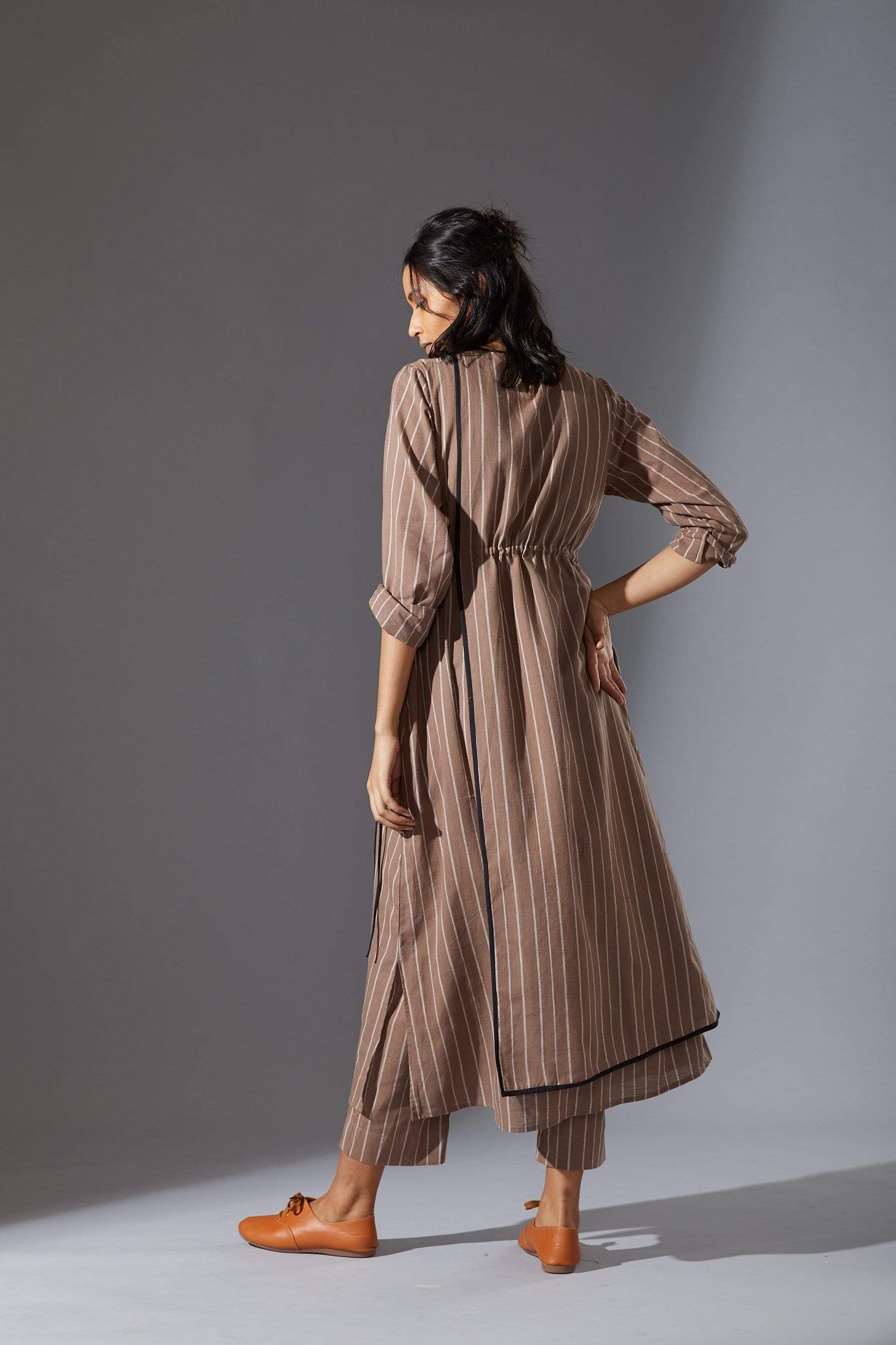 Handcrafted from Handwoven Organic Cotton, Beige Overlap Tunic Dress for Women by Sustainable Fashion Designer Clothing Label MATI