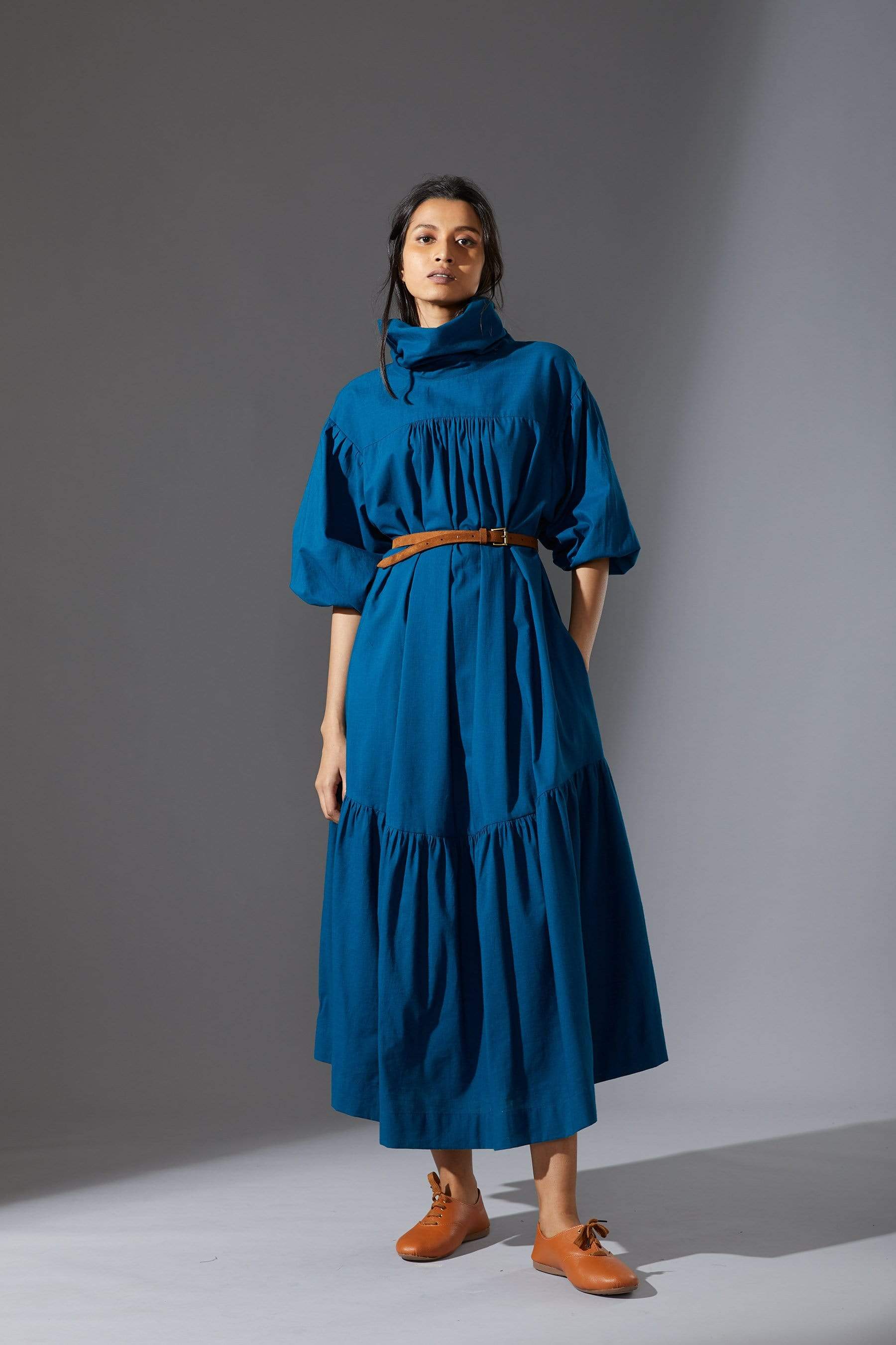 Handcrafted from Handwoven Organic Cotton, Blue Dress for Women by Sustainable Fashion Designer Clothing Label MATI