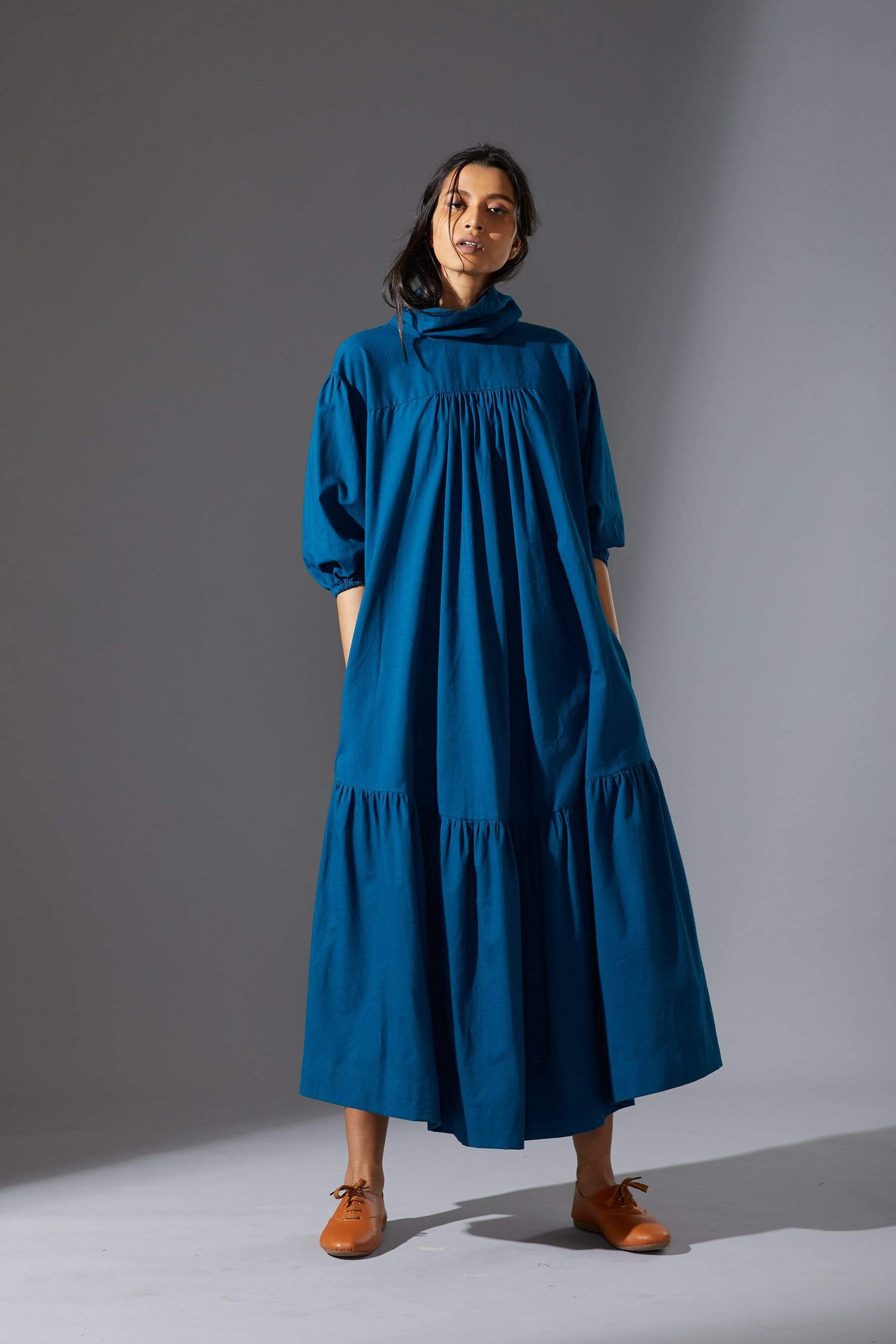 Handcrafted from Handwoven Organic Cotton, Blue Dress for Women by Sustainable Fashion Designer Clothing Label MATI