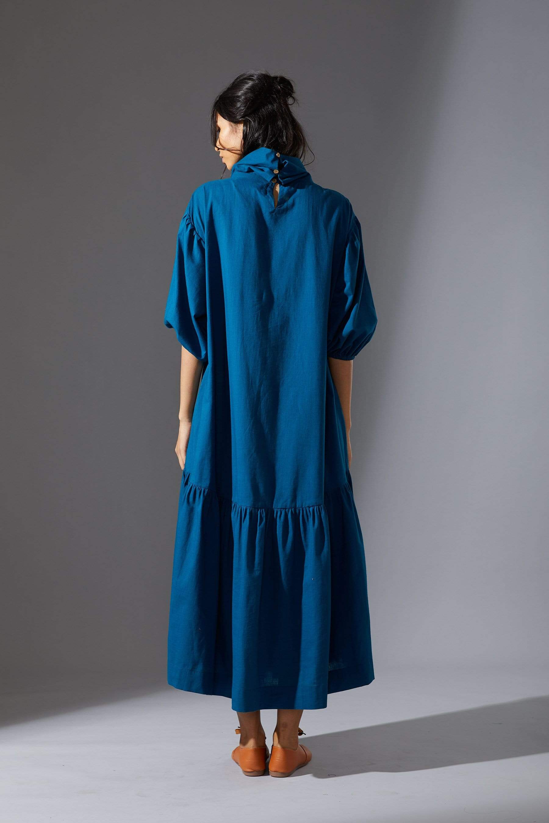 Handcrafted from Handwoven Organic Cotton, Blue Dress for Women by Sustainable Fashion Designer Clothing Label MATI