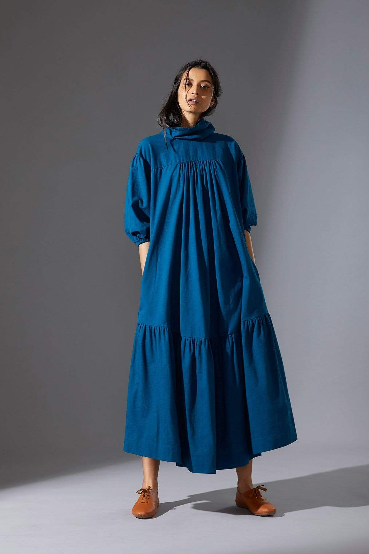 Handcrafted from Handwoven Organic Cotton, Blue Dress for Women by Sustainable Fashion Designer Clothing Label MATI