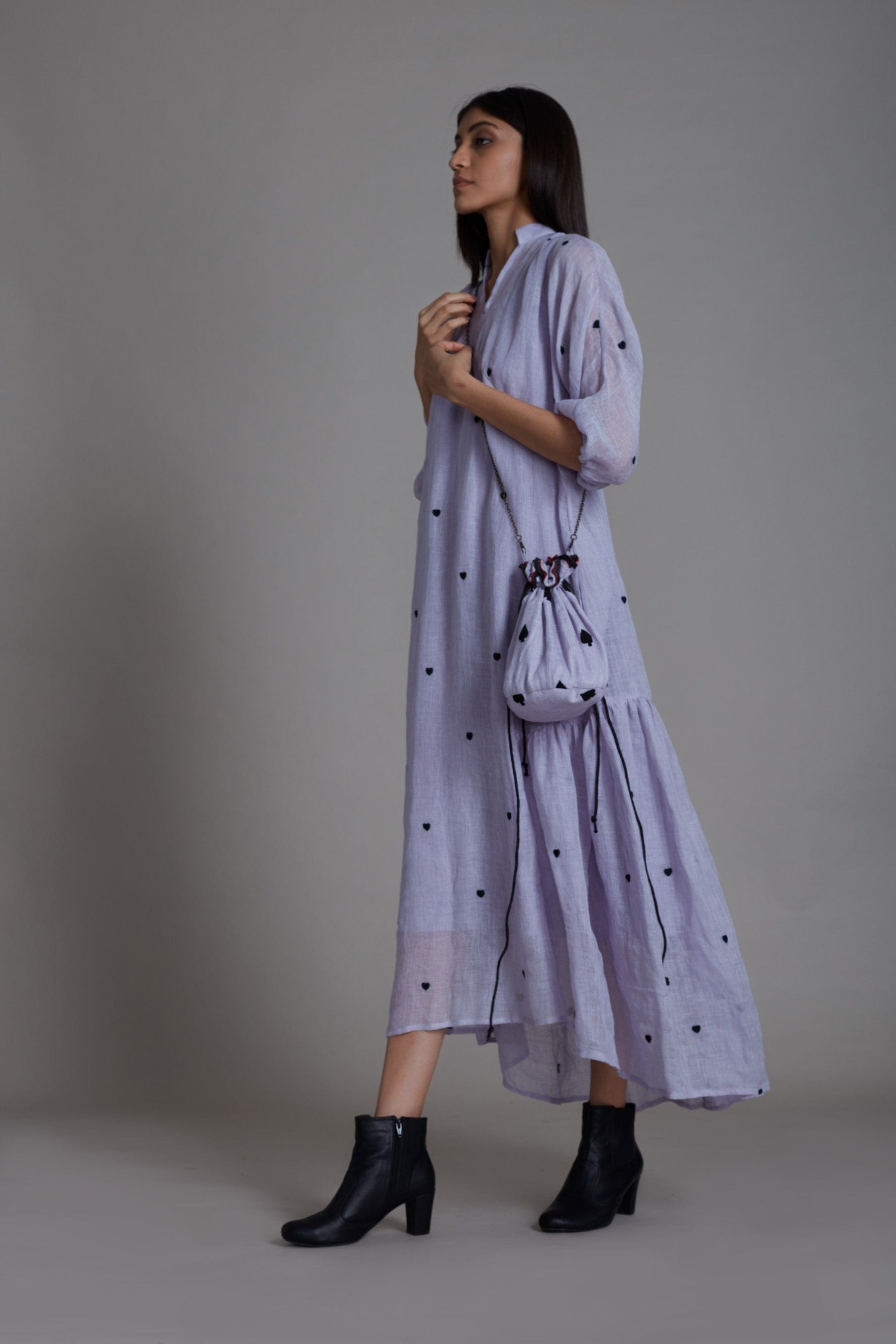 Handcrafted from Pure Linen, Embroidered Lavender Dress for Women by Sustainable Fashion Clothing Label MATI