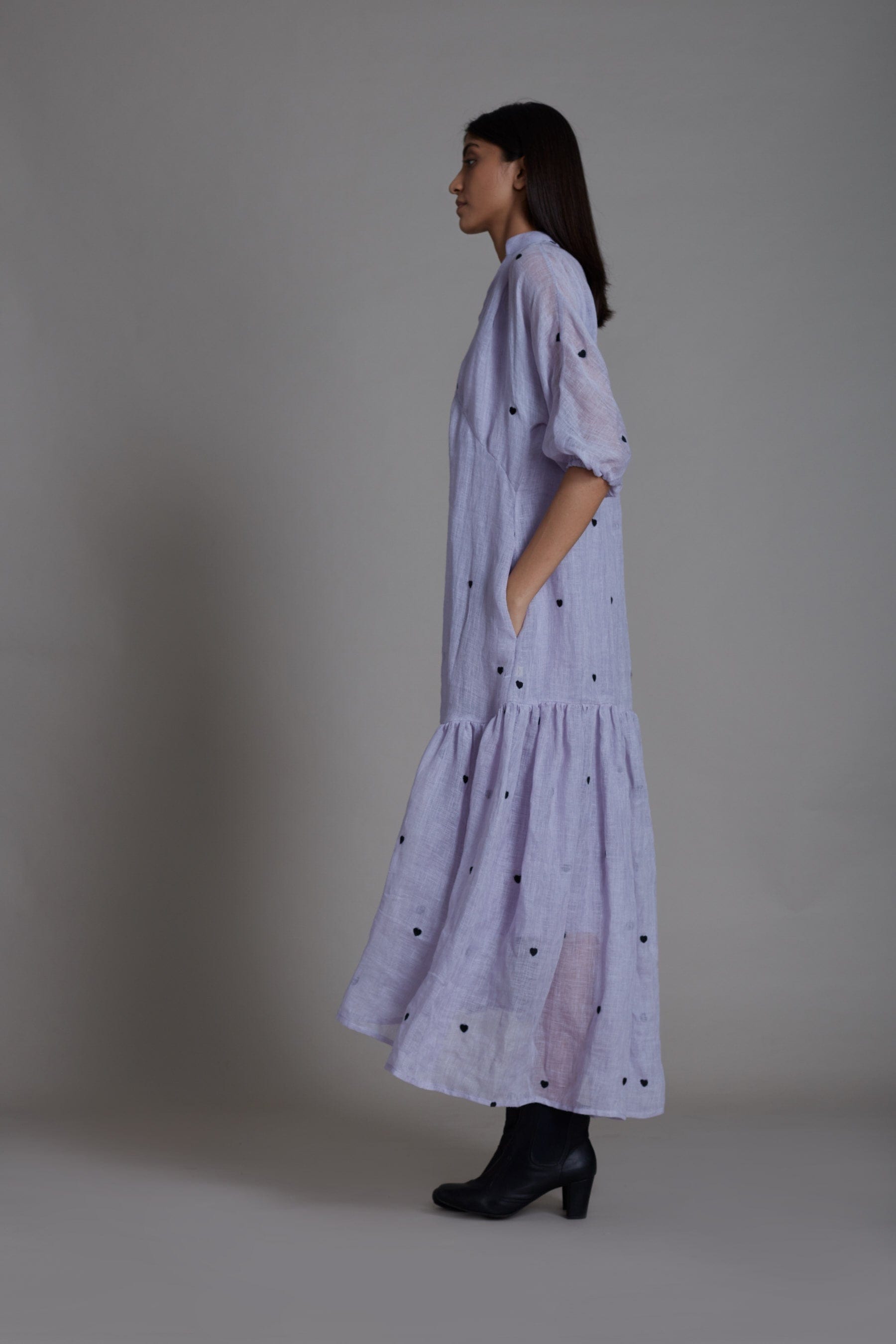 Handcrafted from Pure Linen, Embroidered Lavender Dress for Women by Sustainable Fashion Clothing Label MATI