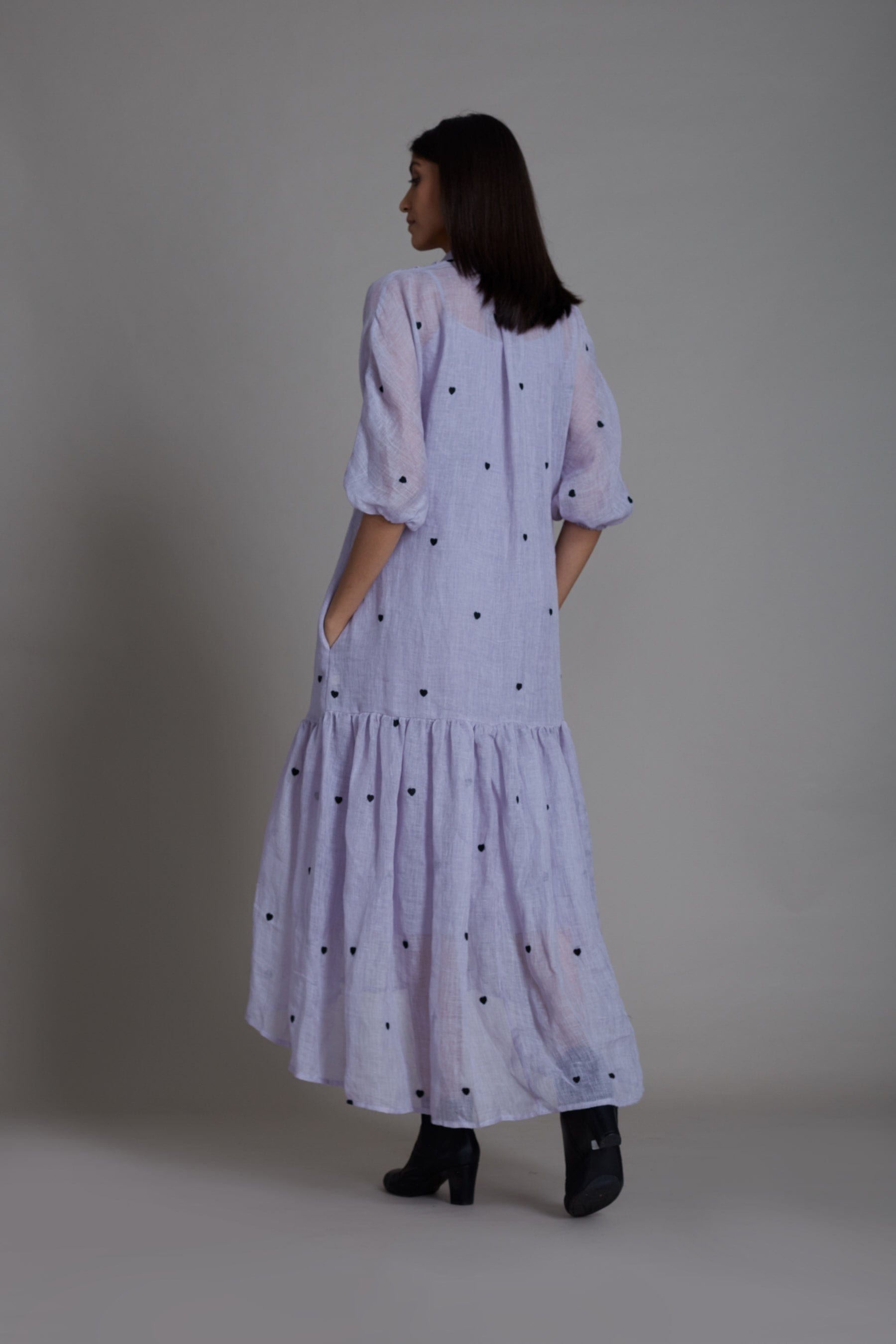 Handcrafted from Pure Linen, Embroidered Lavender Dress for Women by Sustainable Fashion Clothing Label MATI