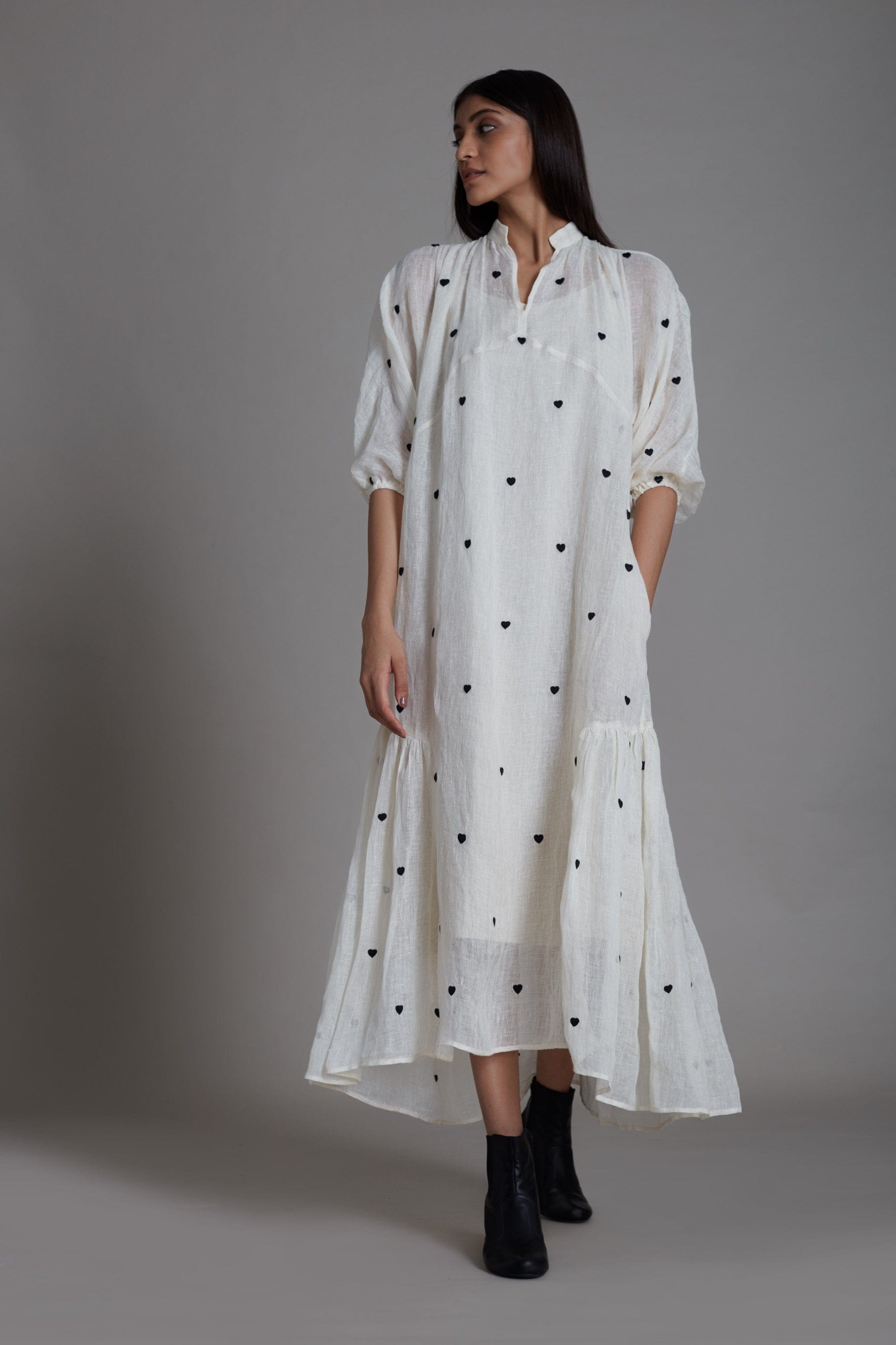 Handcrafted from Pure Linen, Embroidered Off-White Dress for Women by Sustainable Fashion Clothing Label MATI