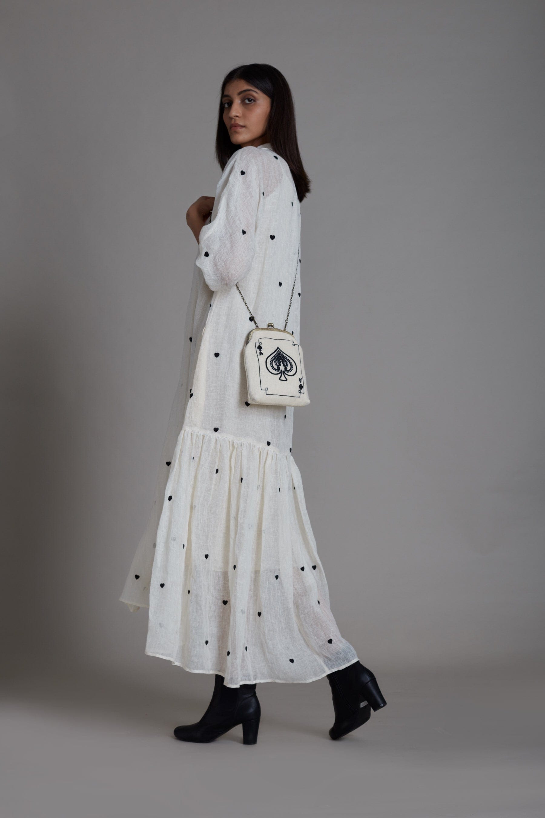 Handcrafted from Pure Linen, Embroidered Off-White Dress for Women by Sustainable Fashion Clothing Label MATI