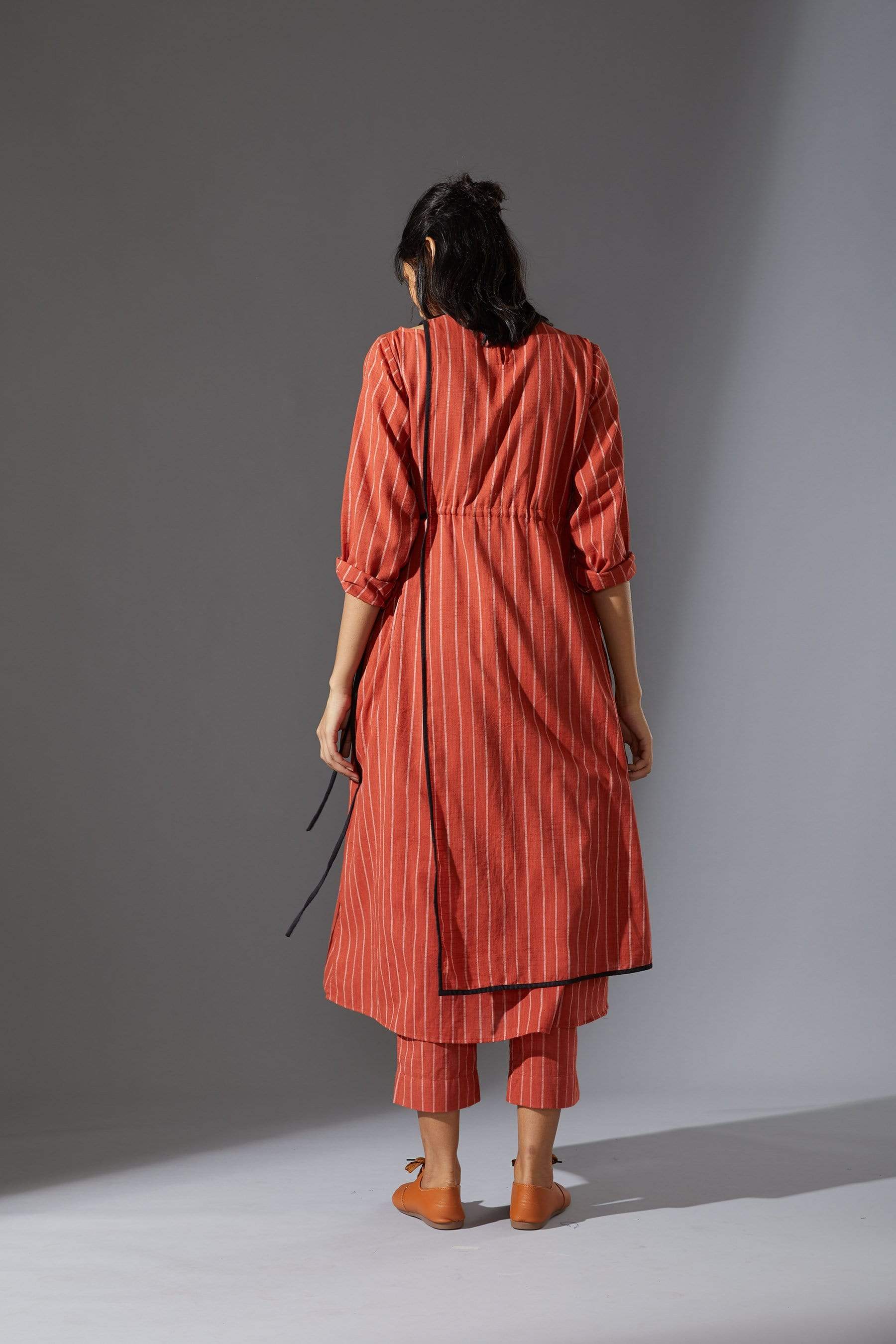 Handcrafted from Handwoven Organic Cotton, Rust Overlap Tunic Dress for Women by Sustainable Fashion Designer Clothing Label MATI