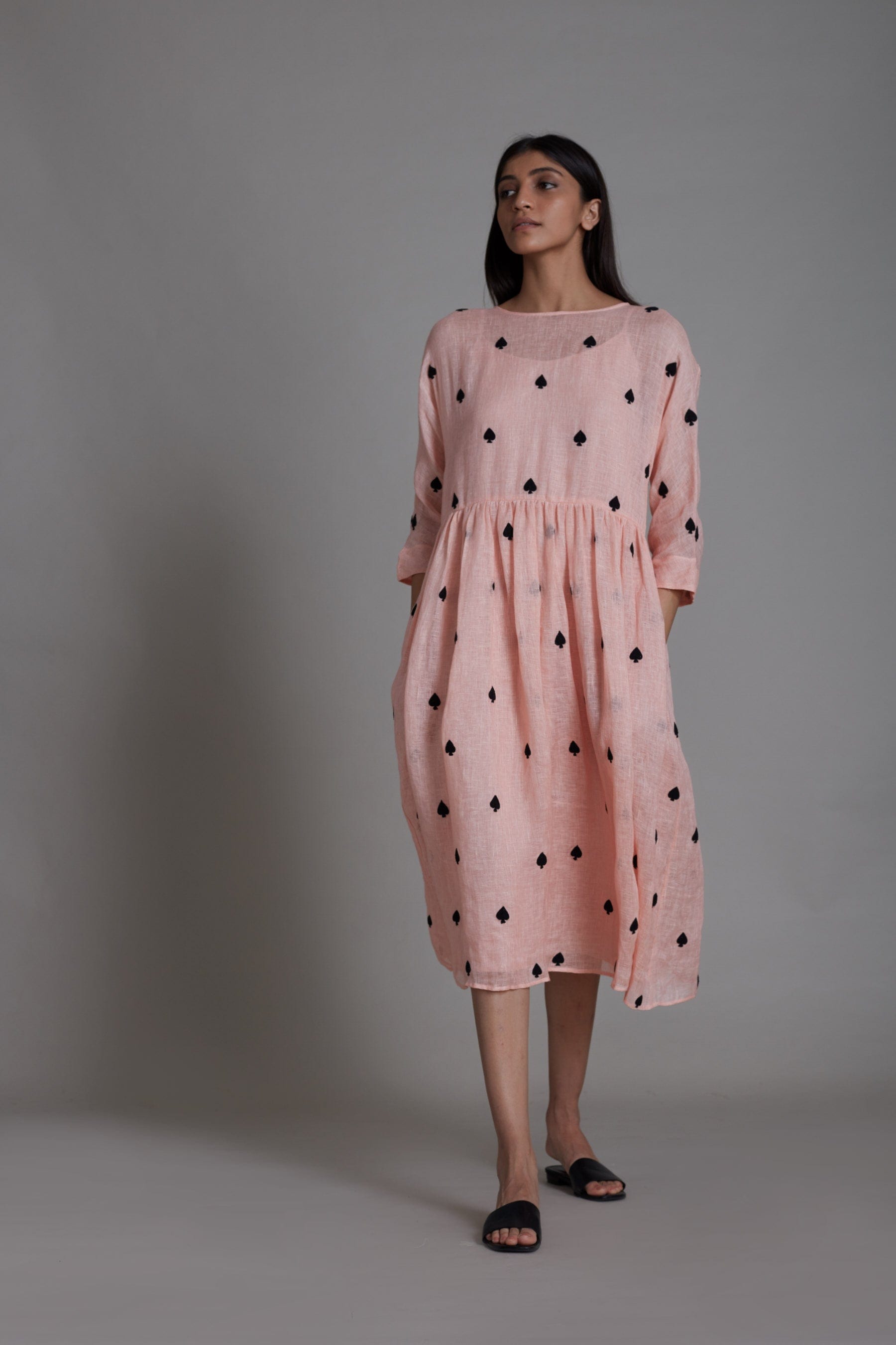 Handcrafted from Pure Linen, Embroidered Pink Dress for Women by Sustainable Fashion Clothing Label MATI