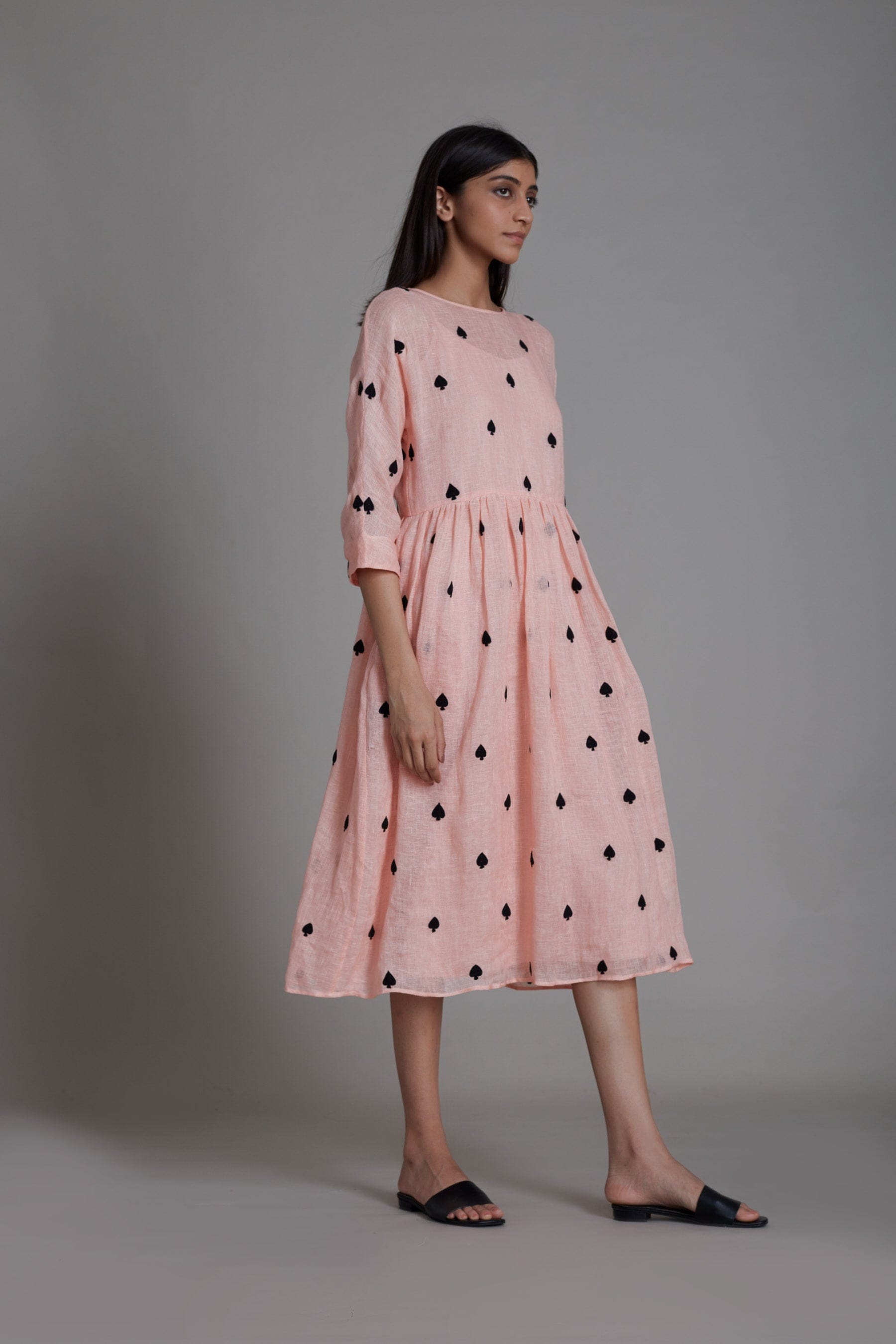 Handcrafted from Pure Linen, Embroidered Pink Dress for Women by Sustainable Fashion Clothing Label MATI