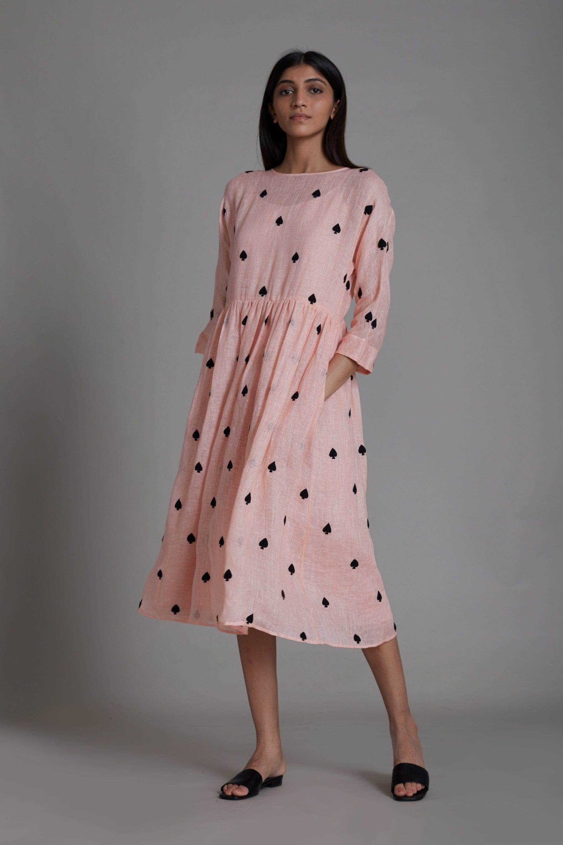 Handcrafted from Pure Linen, Embroidered Pink Dress for Women by Sustainable Fashion Clothing Label MATI