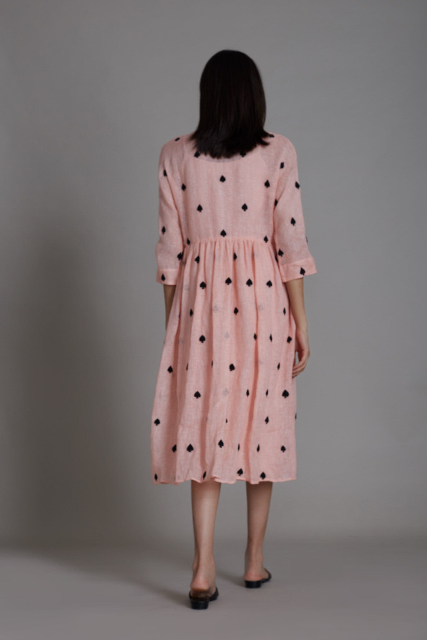 Handcrafted from Pure Linen, Embroidered Pink Dress for Women by Sustainable Fashion Clothing Label MATI