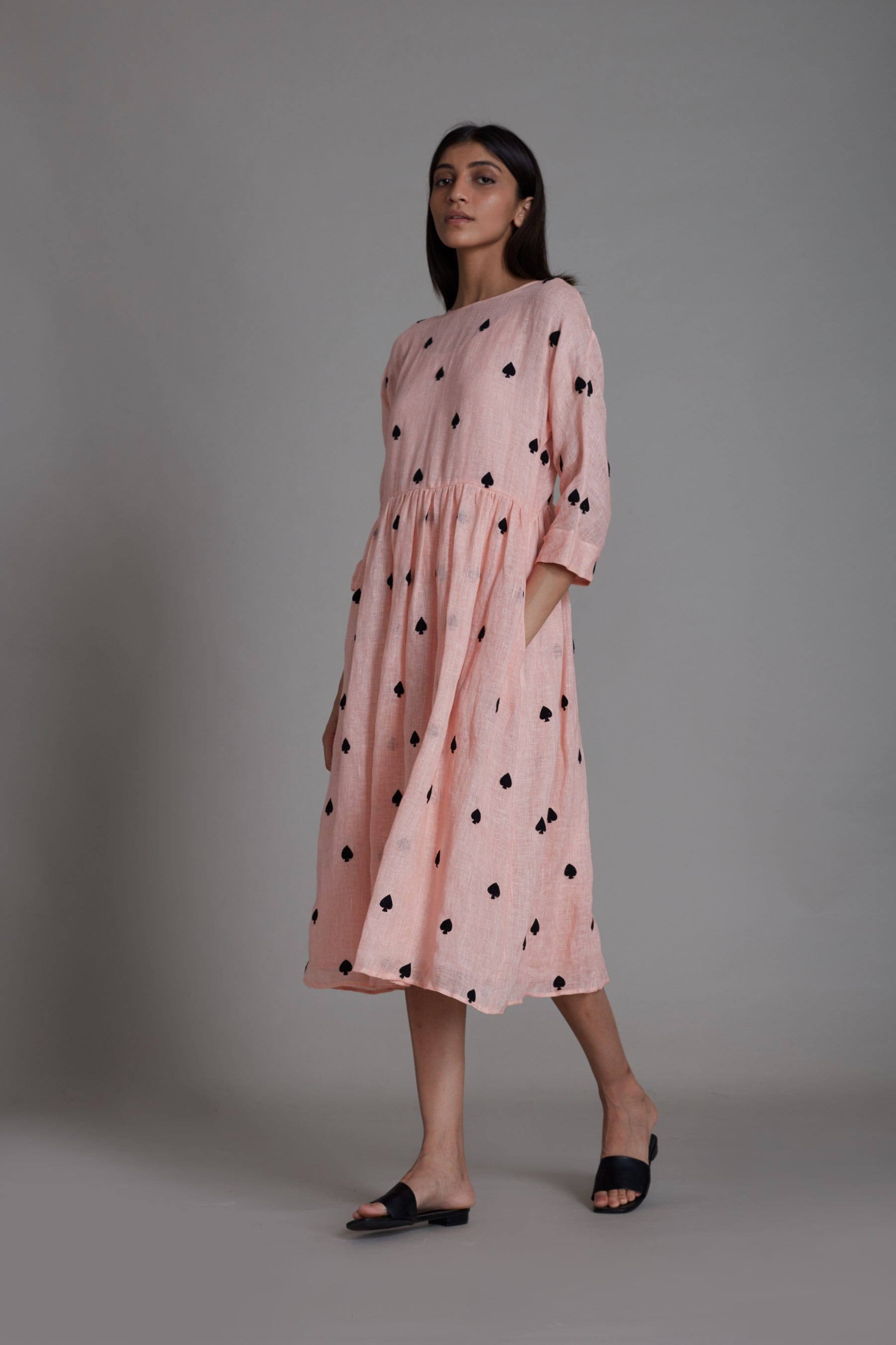 Handcrafted from Pure Linen, Embroidered Pink Dress for Women by Sustainable Fashion Clothing Label MATI