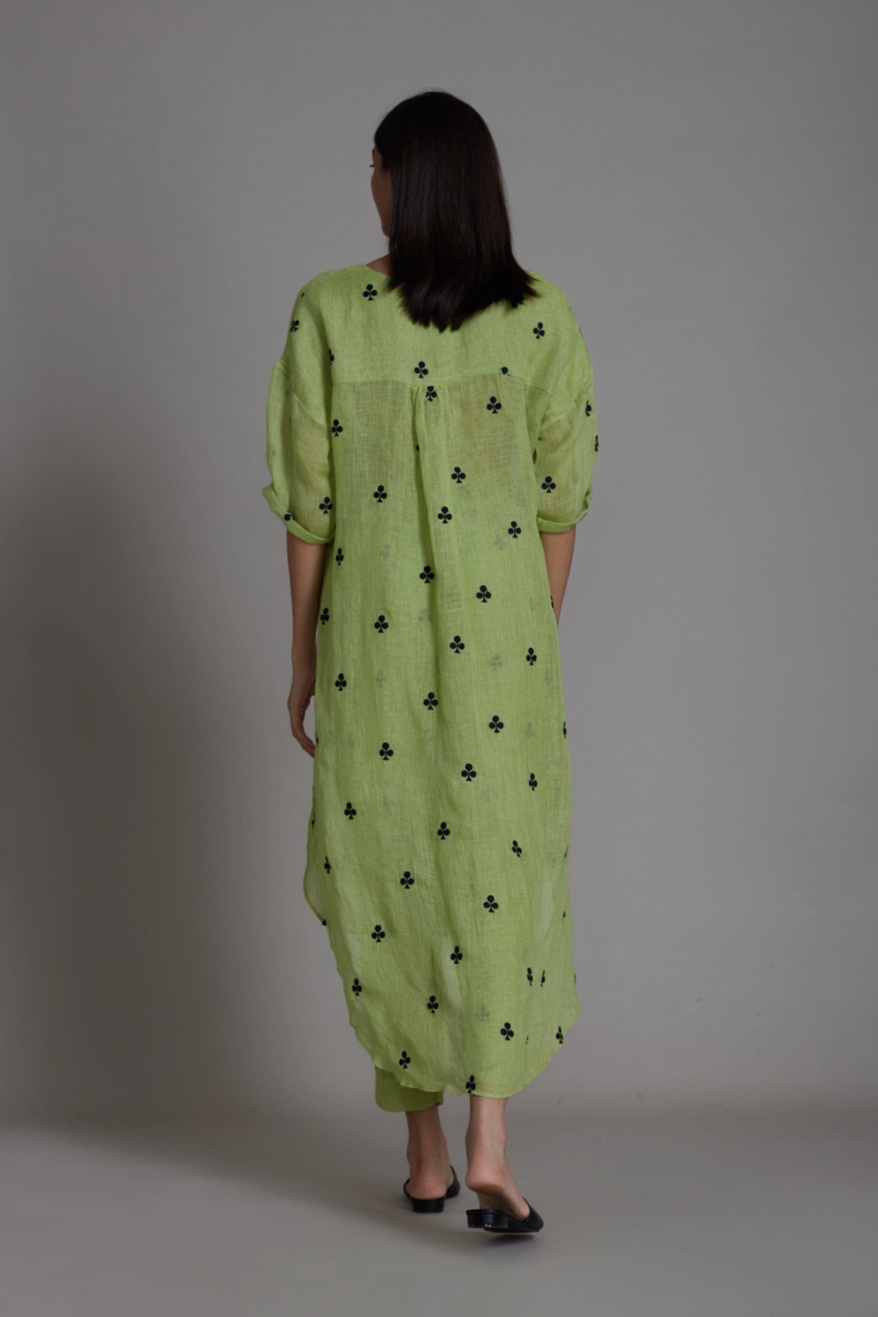 Handcrafted from Pure Linen Embroidered Green Tunic Dress for Women by Sustainable Fashion Clothing Label MATI