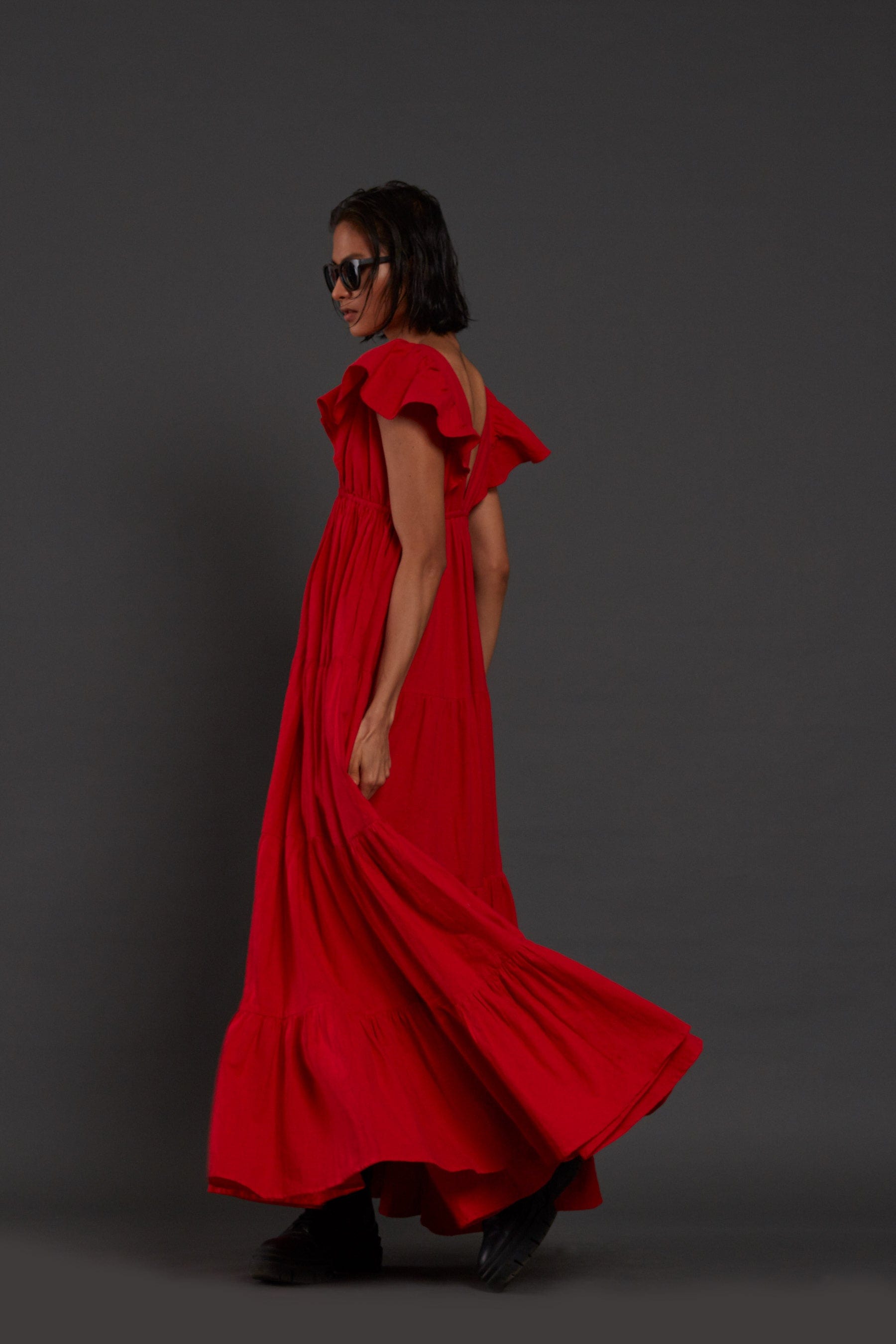 Handcrafted from Handwoven Organic Cotton Red Gown Dress for Women by Sustainable Fashion Clothing Label MATI