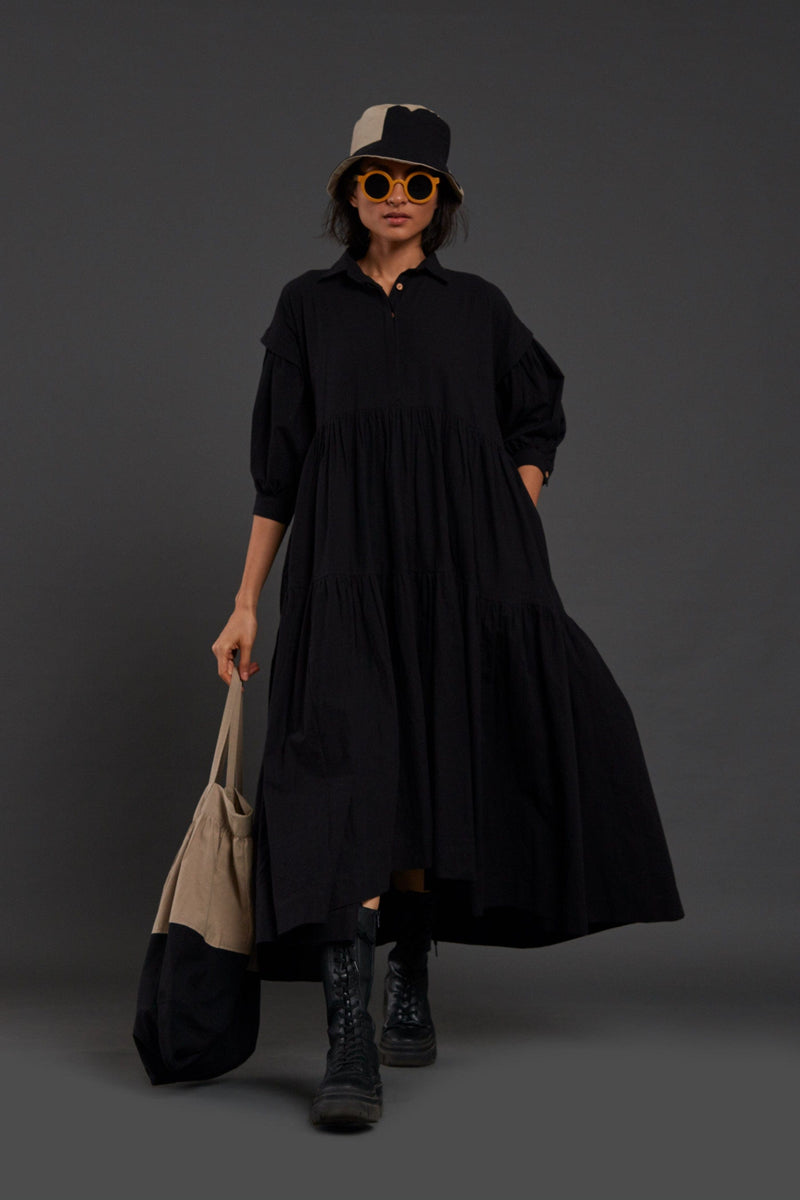 Black Tiered Shirt Dress – Mati