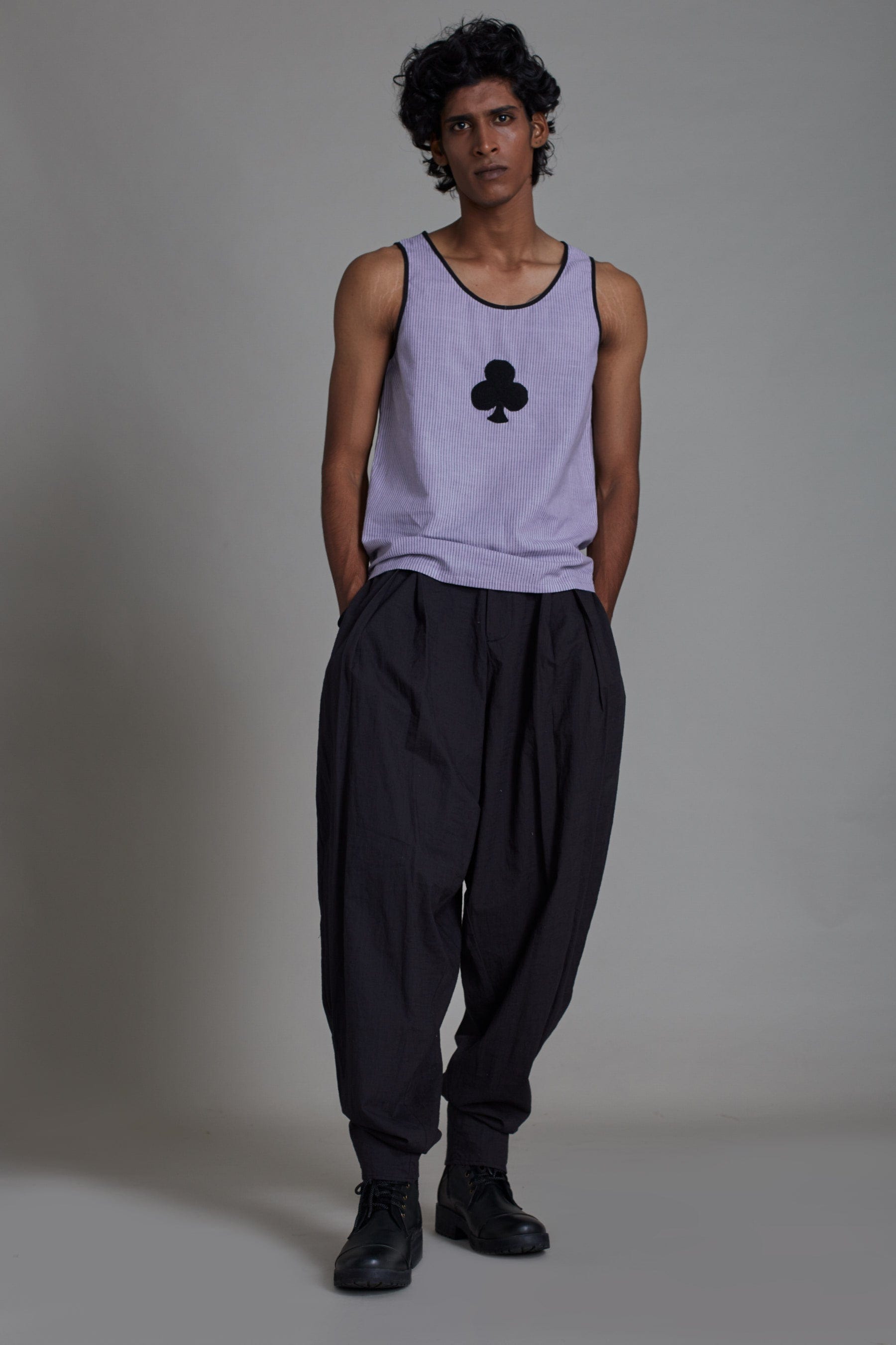Mati Men's Lavender Striped Cotton Tank Top – full view