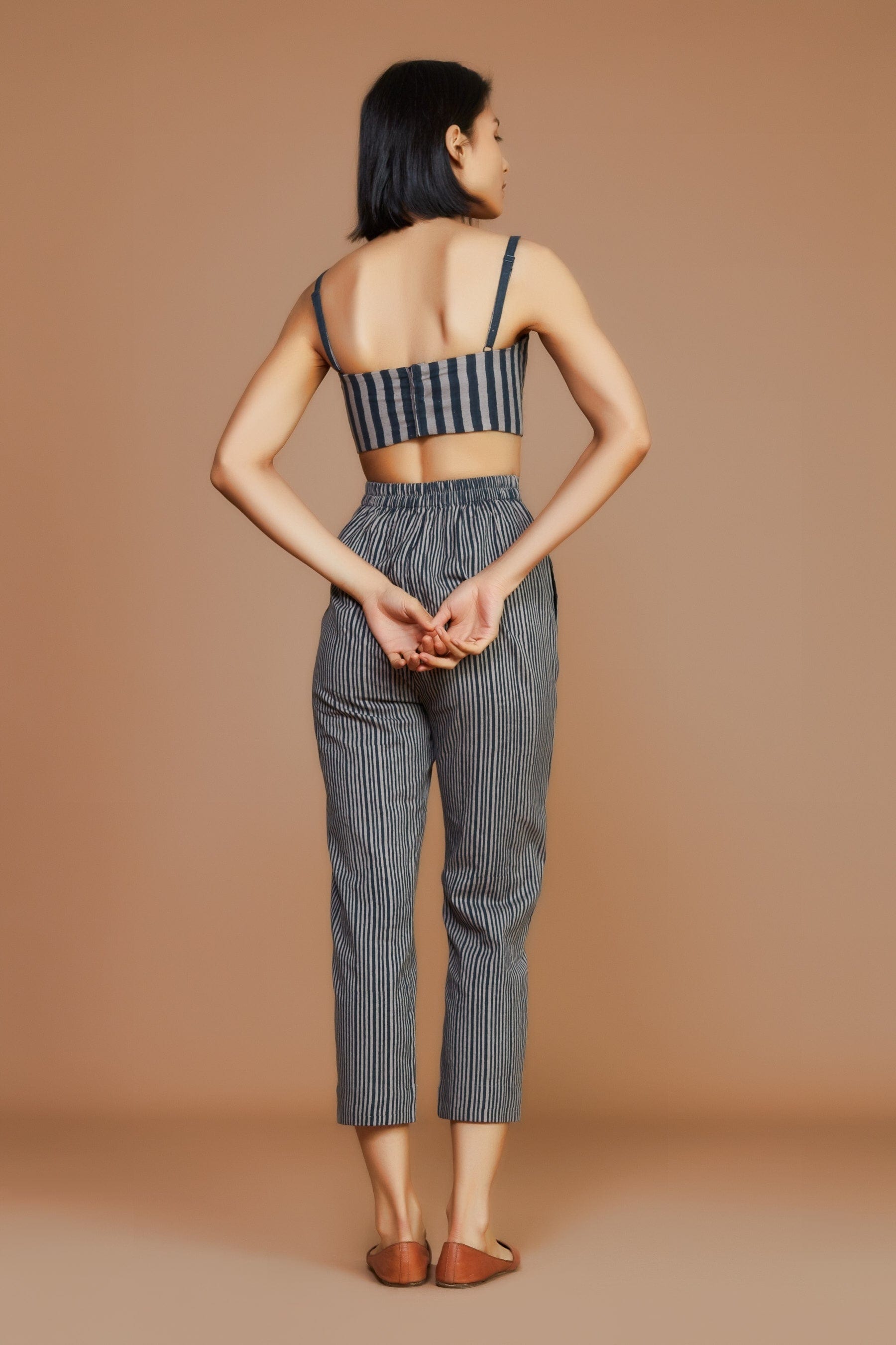 Handcrafted from Handwoven Organic Cotton, Striped Gray Coord Set for Women by Sustainable Fashion Designer Clothing Label MATI