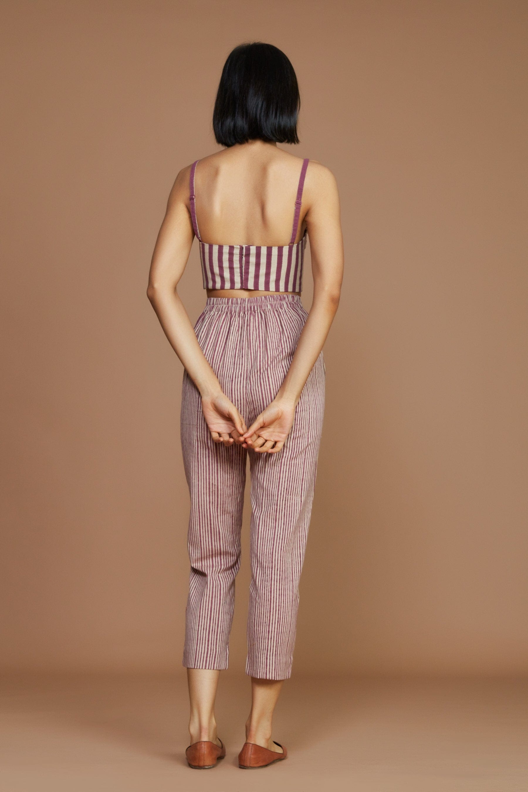 Handcrafted from Handwoven Organic Cotton, Striped Mauve Coord Set for Women by Sustainable Fashion Designer Clothing Label MATI