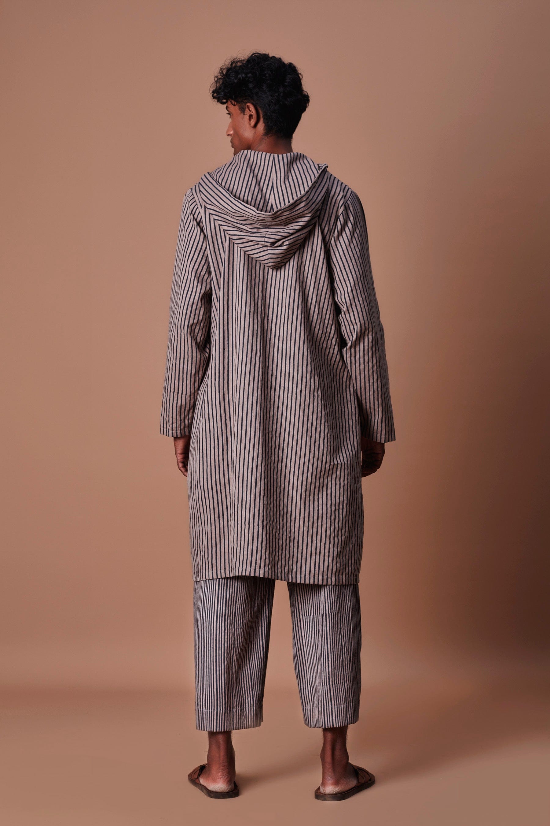 Mati Outfit Sets Mati Men's Grey Hooded Striped Kurta