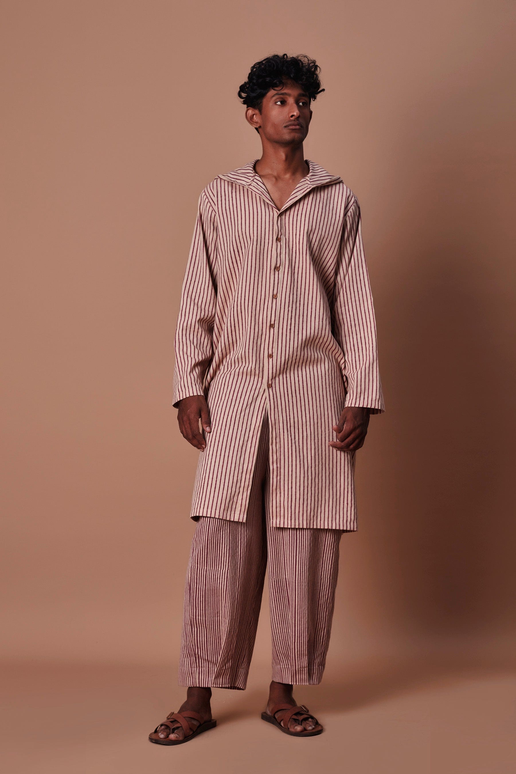 Mati Outfit Sets Mati Men's Mauve Hooded Striped Kurta