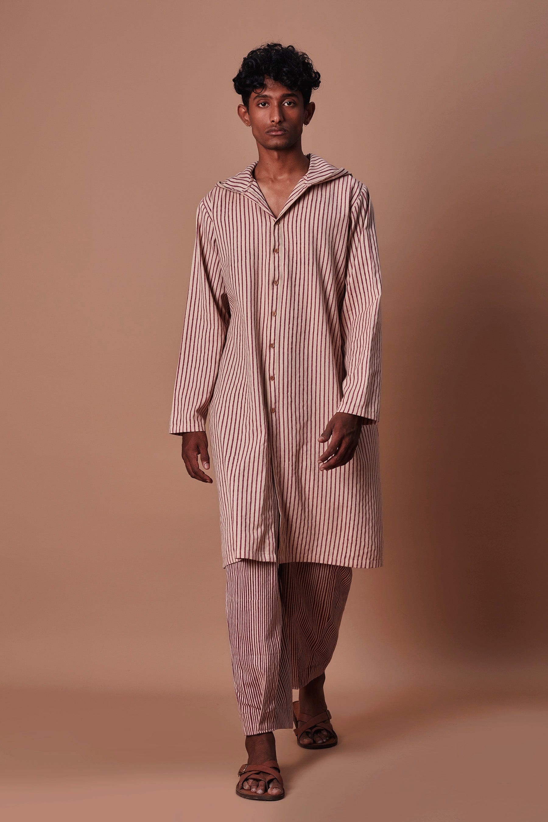 Mati Outfit Sets Mati Men's Mauve Hooded Striped Kurta
