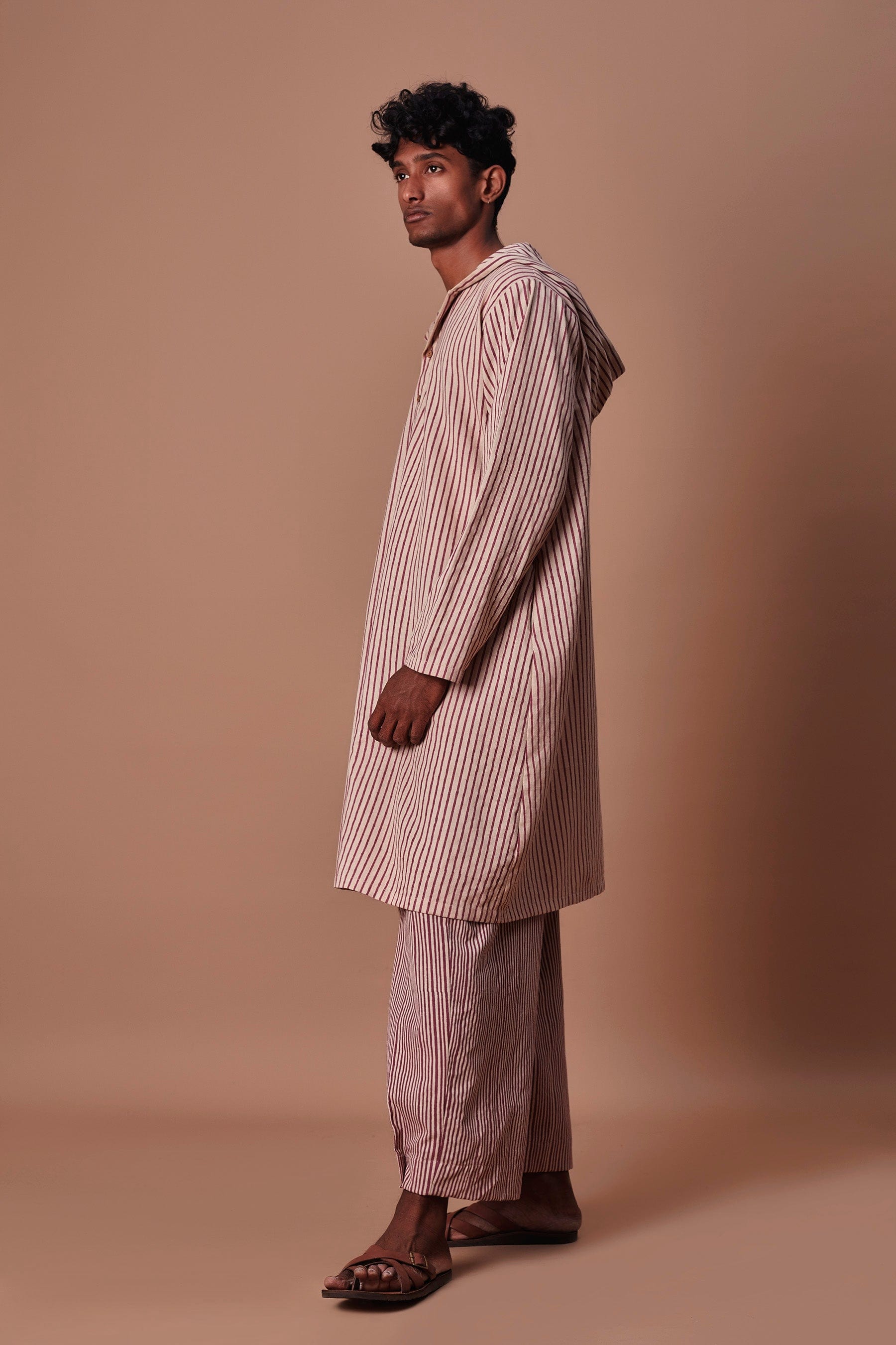 Mati Outfit Sets Mati Men's Mauve Hooded Striped Kurta