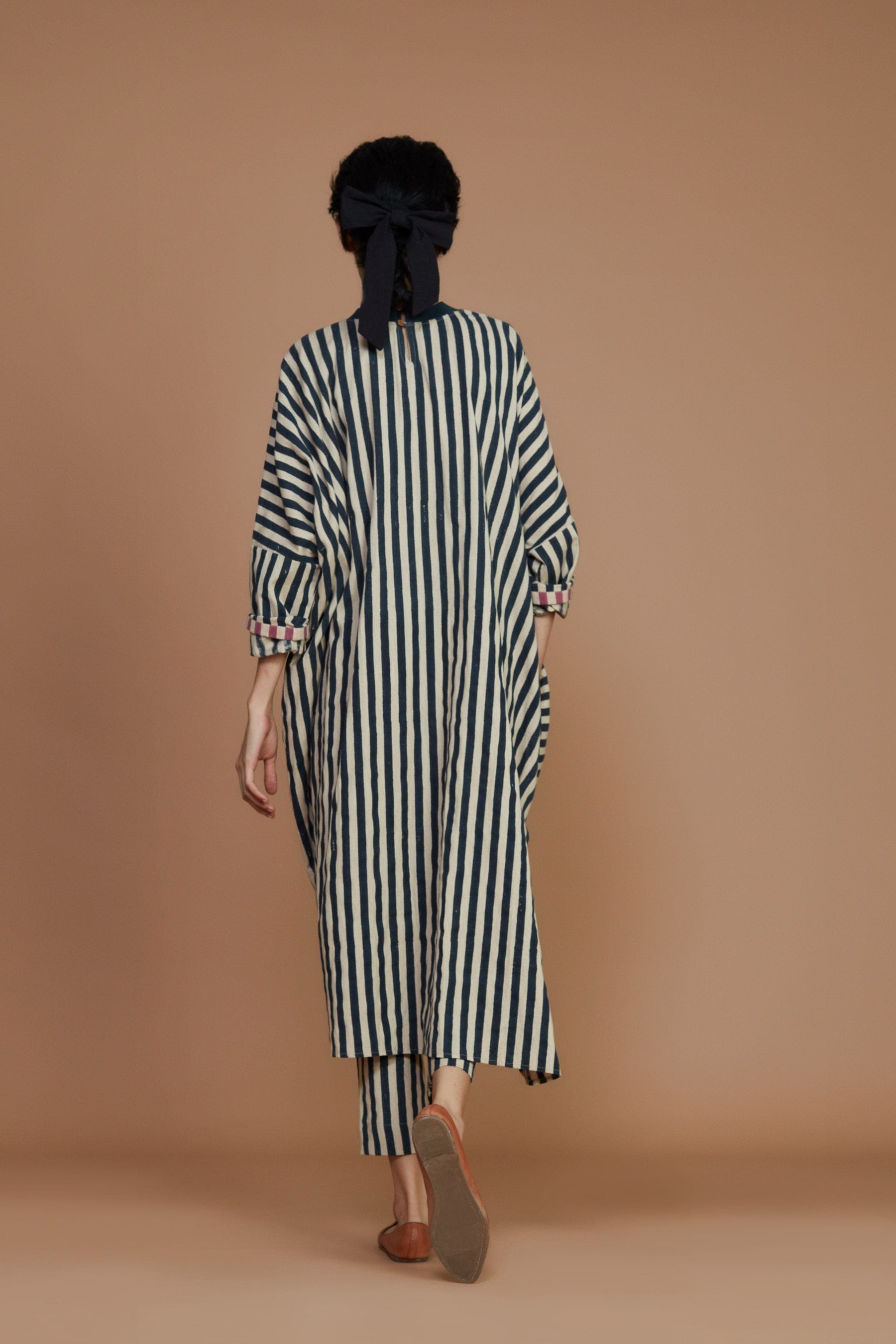 Handcrafted from Handwoven Organic Cotton, Striped White Cowl Coord Set for Women by Sustainable Fashion Designer Clothing Label MATI