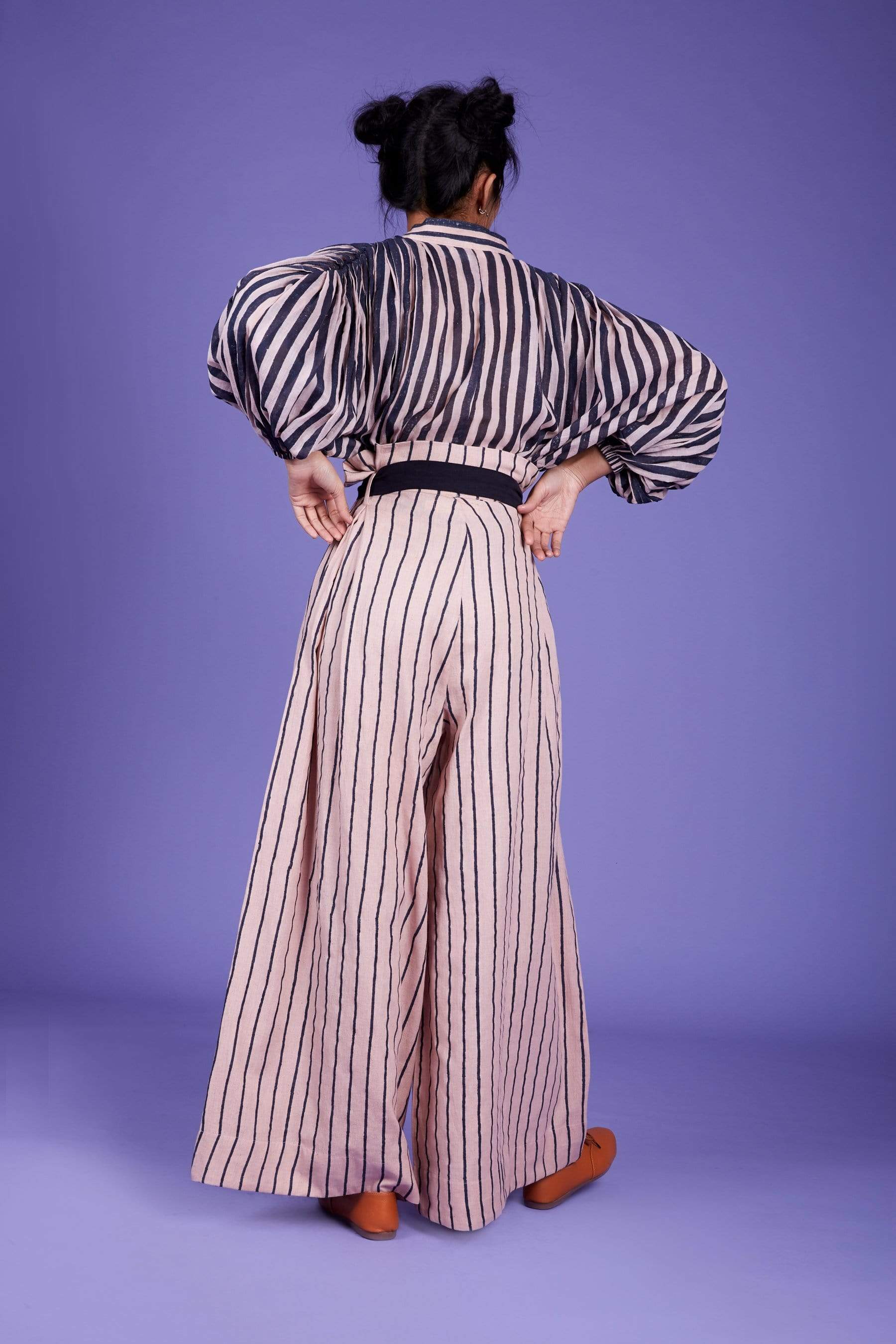 Handcrafted from Handwoven Organic Cotton, Striped Pink Coord Set for Women by Sustainable Fashion Designer Clothing Label MATI