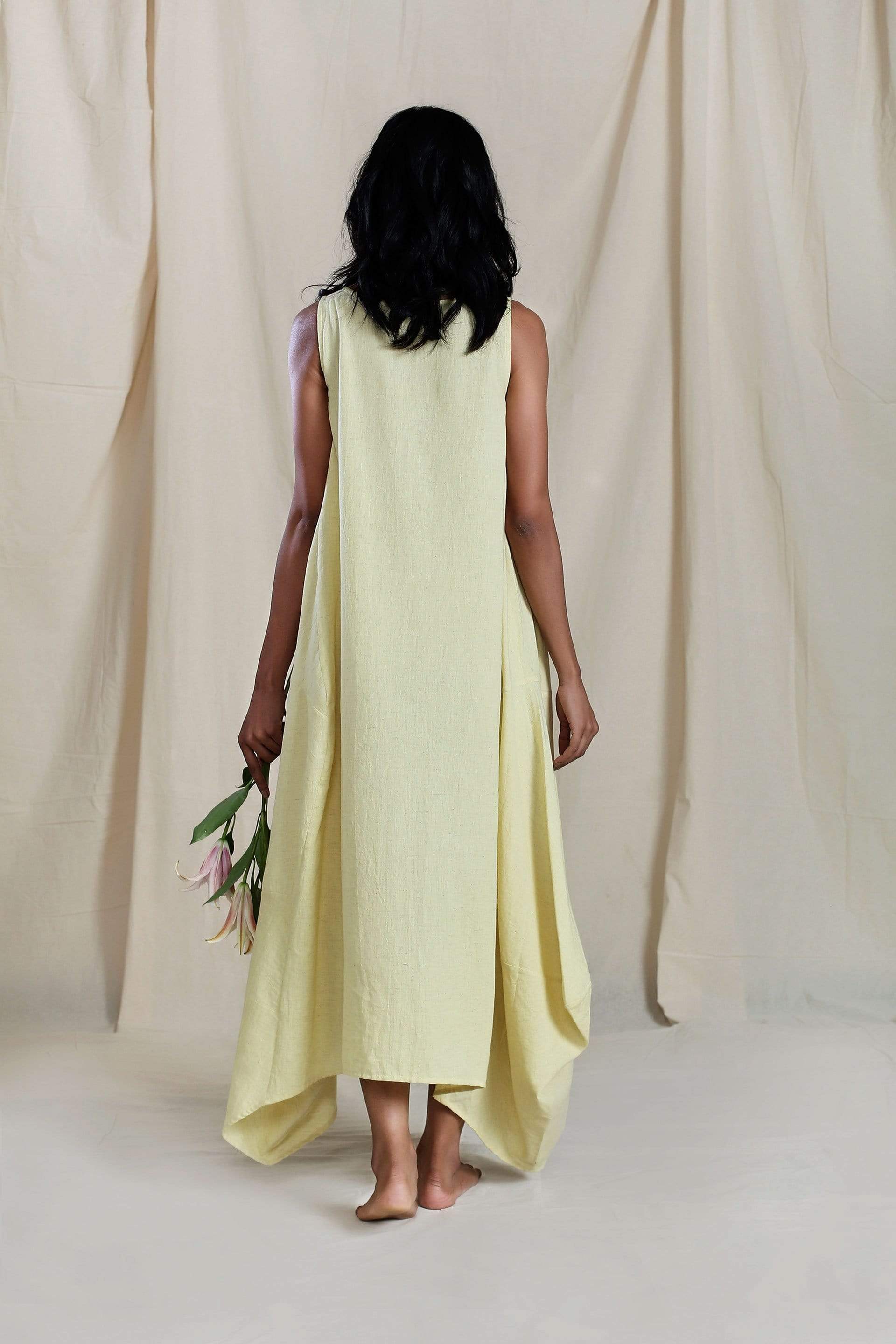 Handcrafted from Handwoven Organic Cotton, Yellow Dress & Jacket Coord Set for Women by Sustainable Fashion Designer Clothing Label MATI