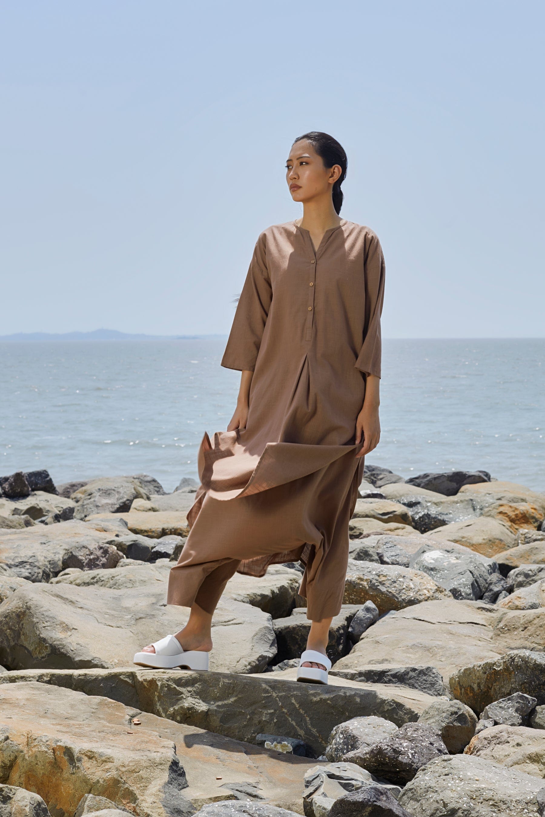 Mati SEPERATES Beige V-Neck Tunic Set