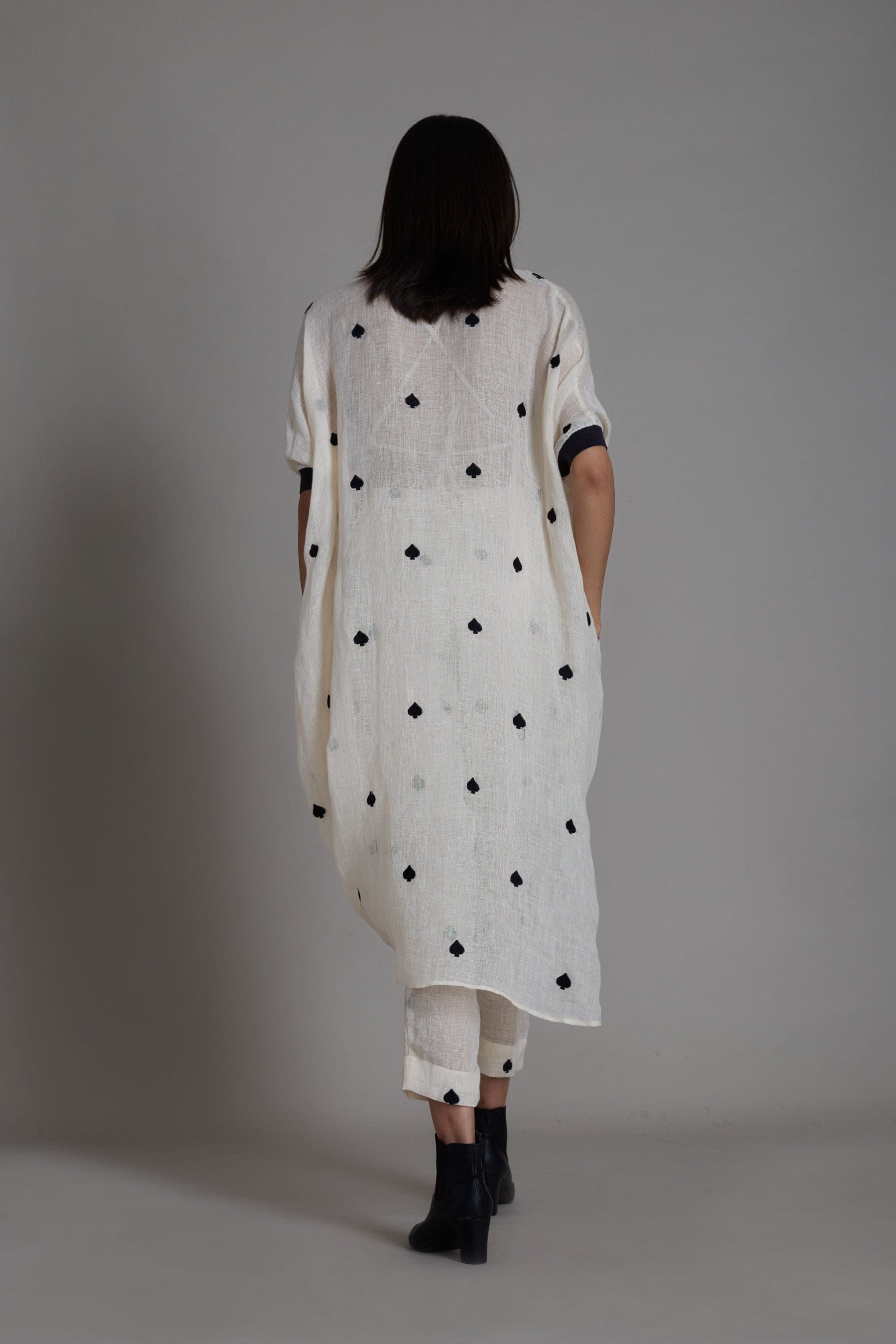 Handmade Pure Linen Offwhite Cowl Coord Set with Thread Embroidery by Sustainable Clothing Label MATI