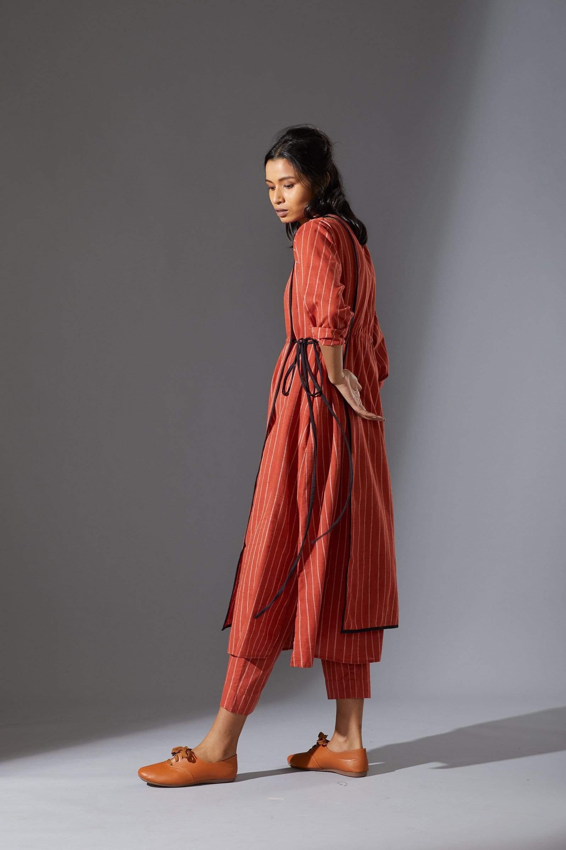 Handcrafted from Handwoven Organic Cotton, Striped Rust Coord Set for Women by Sustainable Fashion Designer Clothing Label MATI