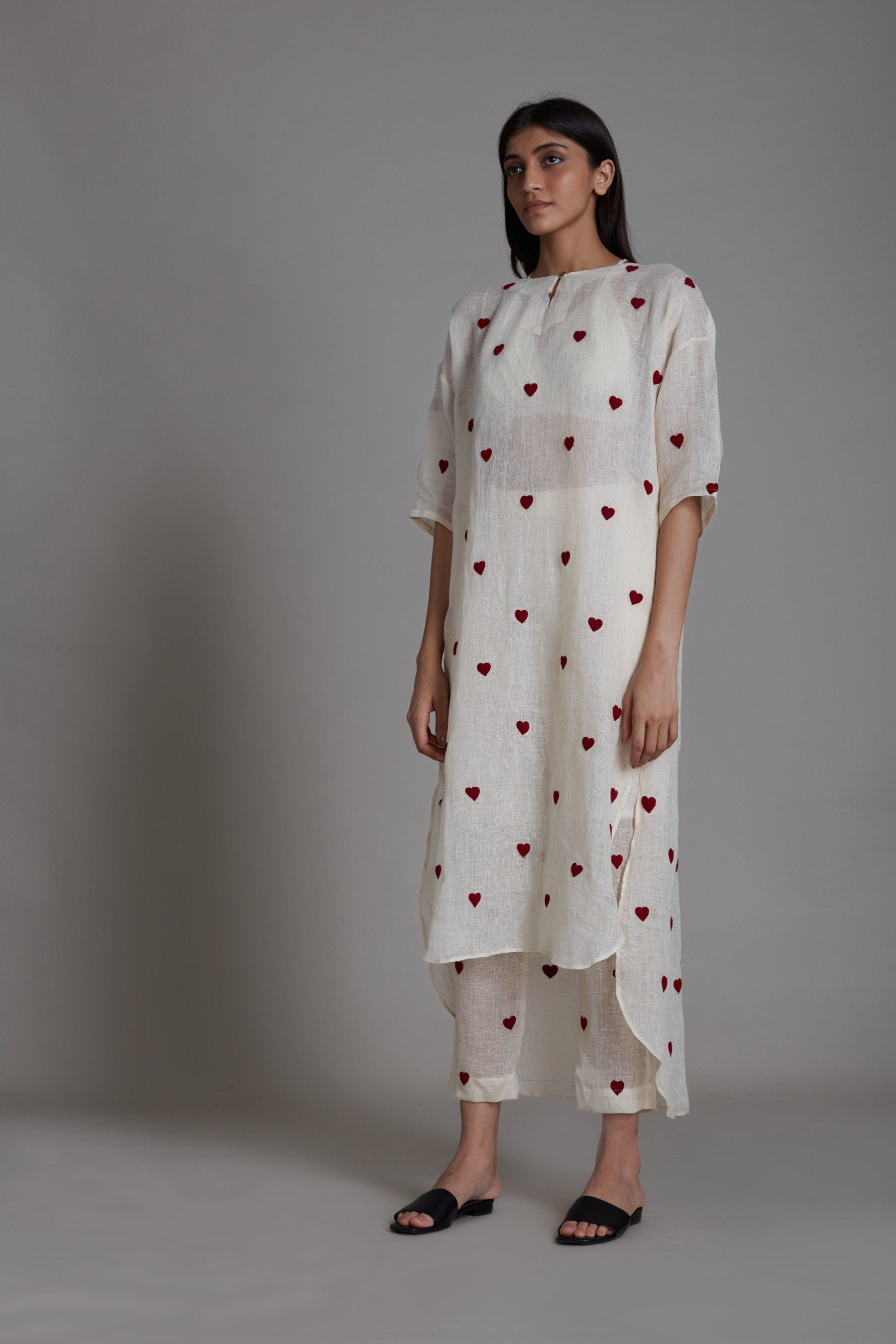 Handmade Pure Linen Offwhite Coord Set with Thread Embroidery by Sustainable Clothing Label MATI