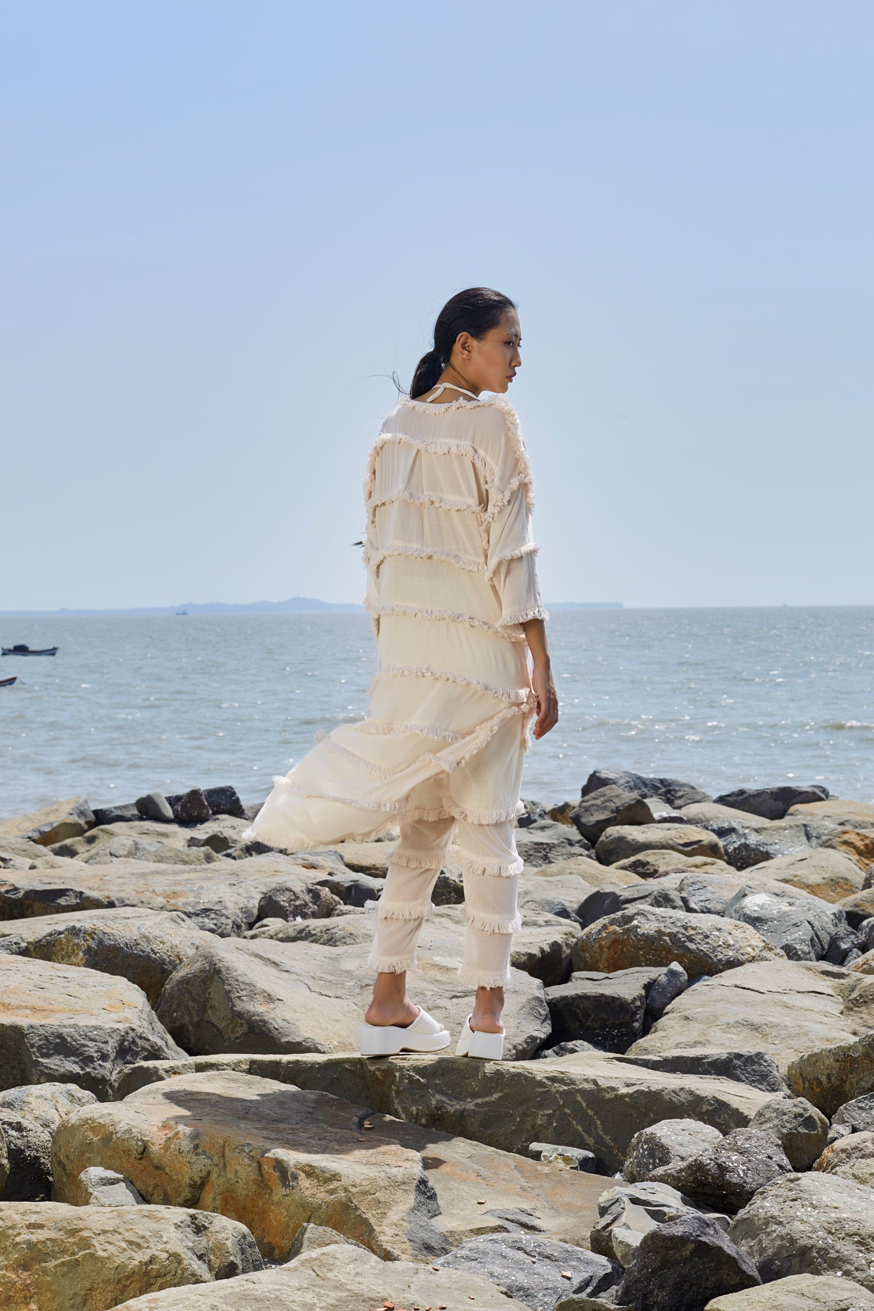 Mati SEPERATES Off-White Tassle Tier Tunic Set