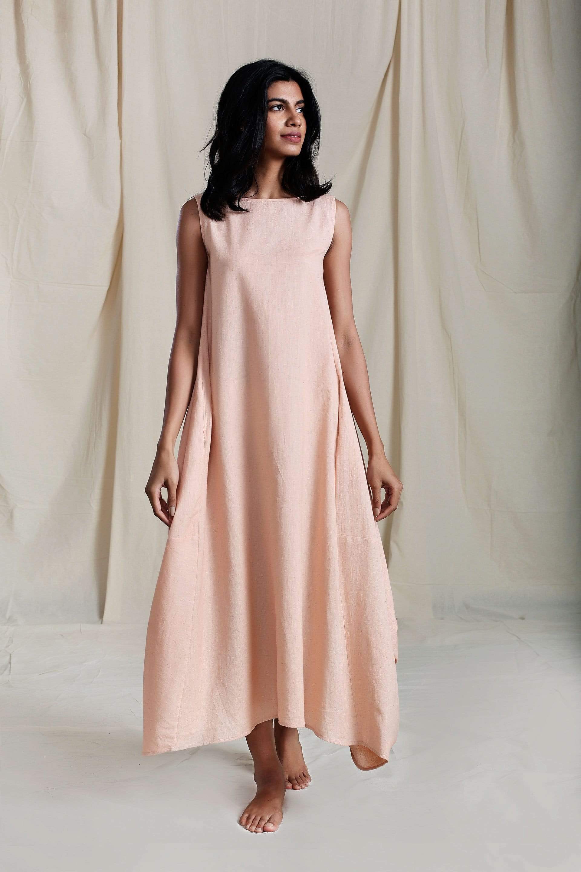 Handcrafted from Handwoven Organic Cotton & Linen, Pink Dress & Jacket Coord Set for Women by Sustainable Fashion Designer Clothing Label MATI