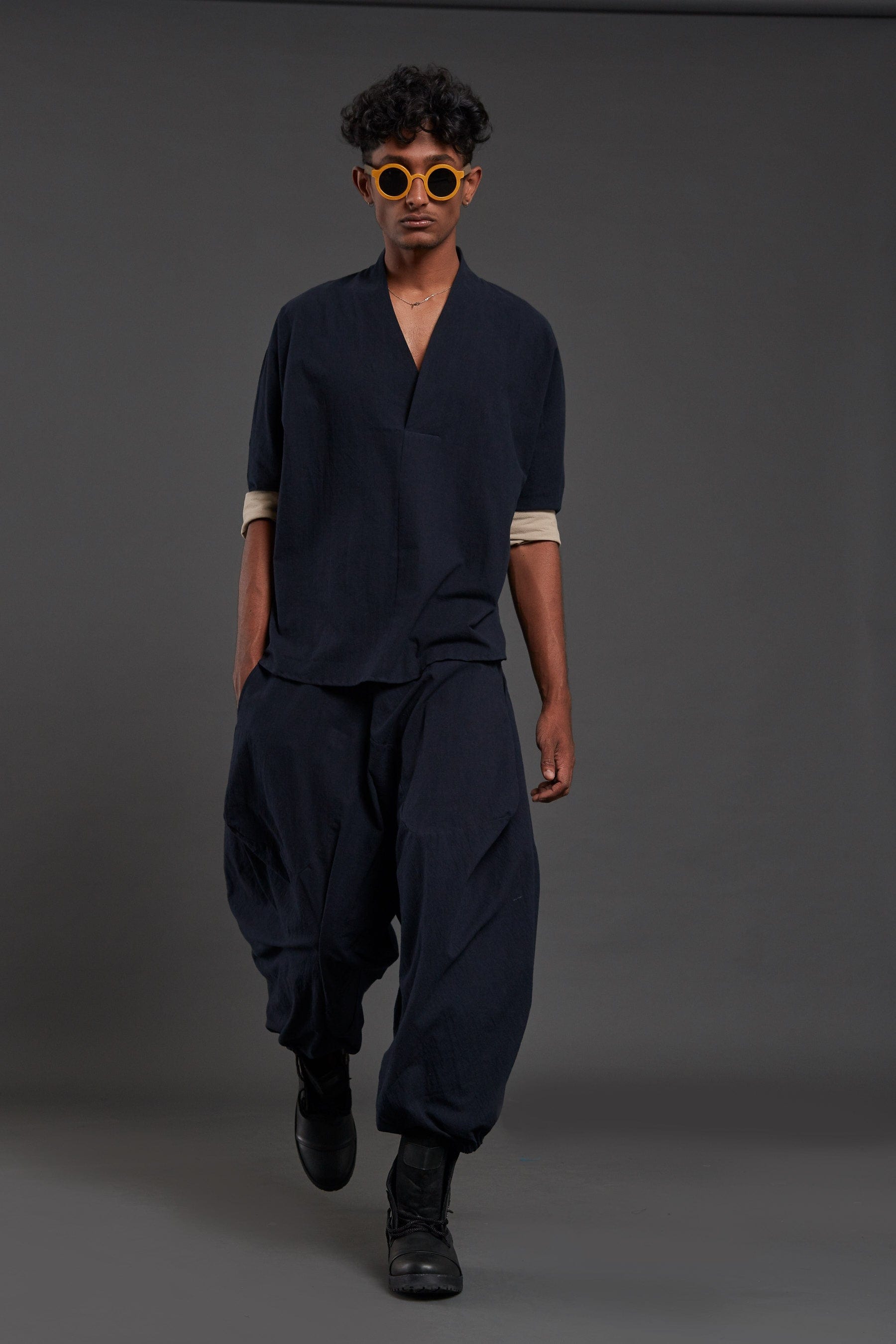 Mati Shirts & Tops Navy Blue Overlap Shirt