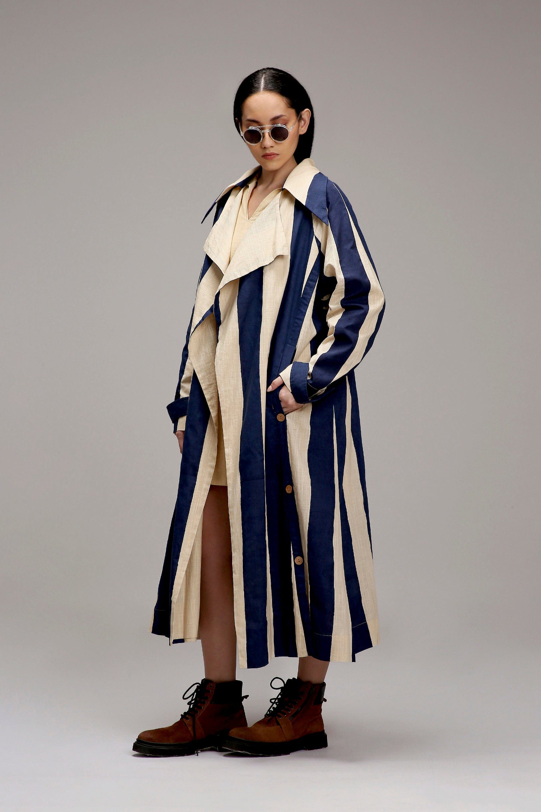 Buy Handwoven Cotton A-Line Dress & Jacket Set Egg-Shell (Off