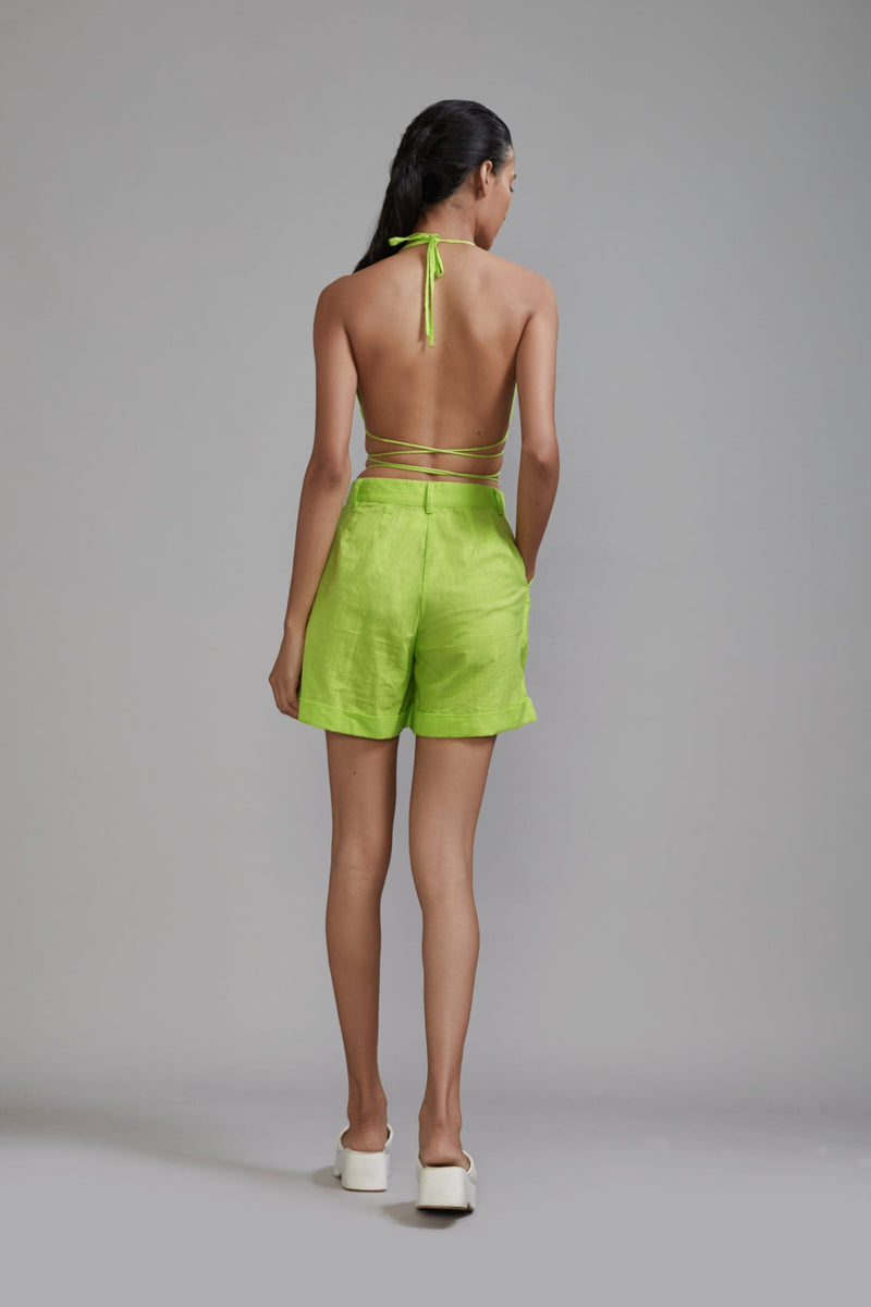 Mati Bottoms Neon Green Overlap Bralette & Shorts Set (2 PCS)