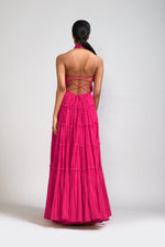Mati Bottoms Pink Backless Tiered Gown