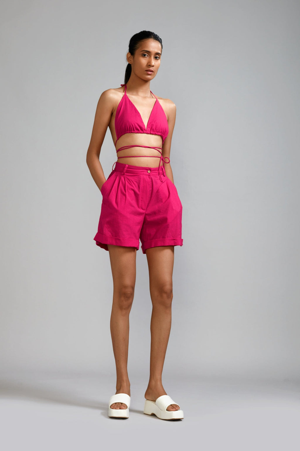 Mati Bottoms XS Pink Overlap Bralette & Shorts Set (2 PCS)